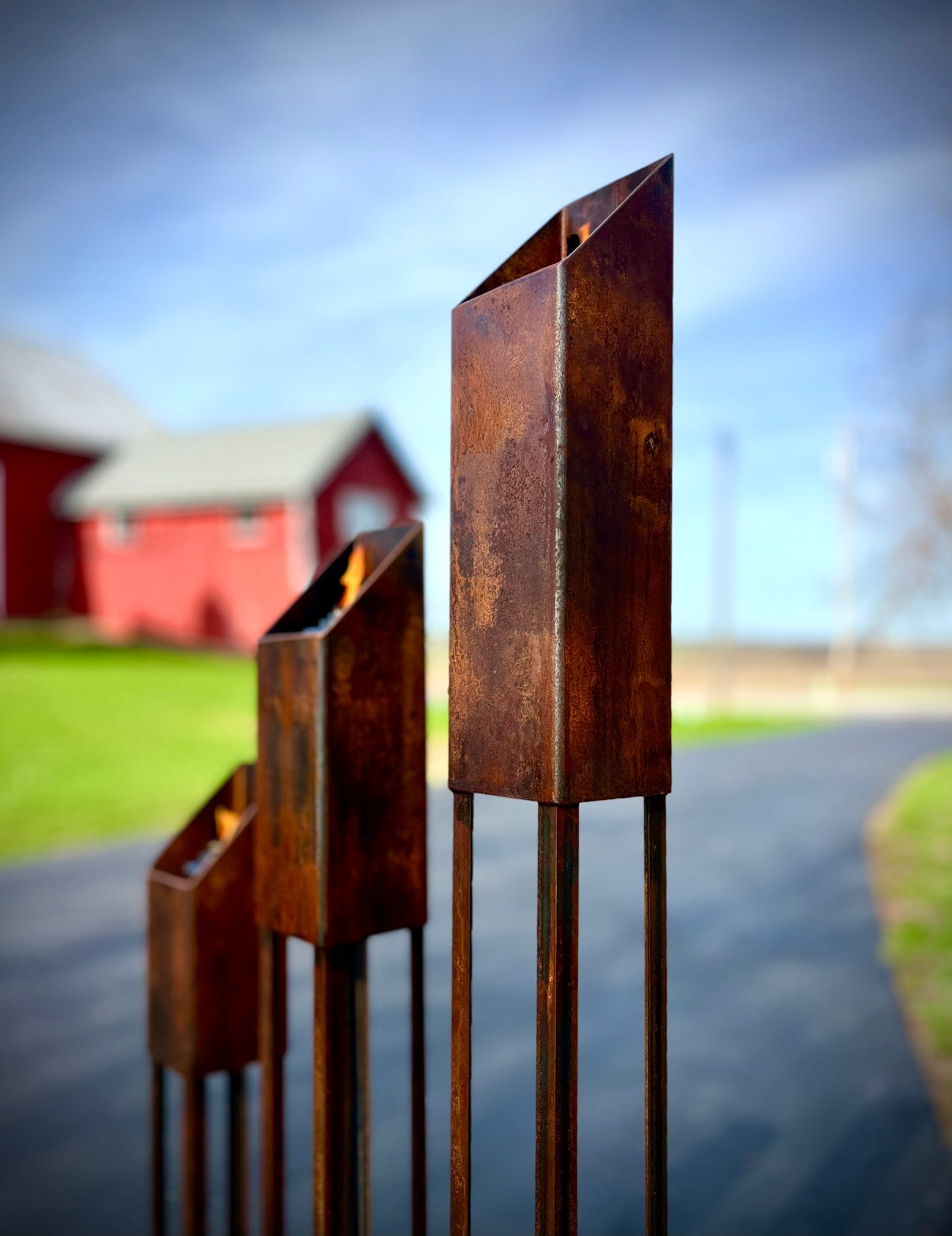 The Ember Trio - Rusted Steel Patio Torches - Multiple Sizes - fire pit - firepit - Northern Forge, LLC