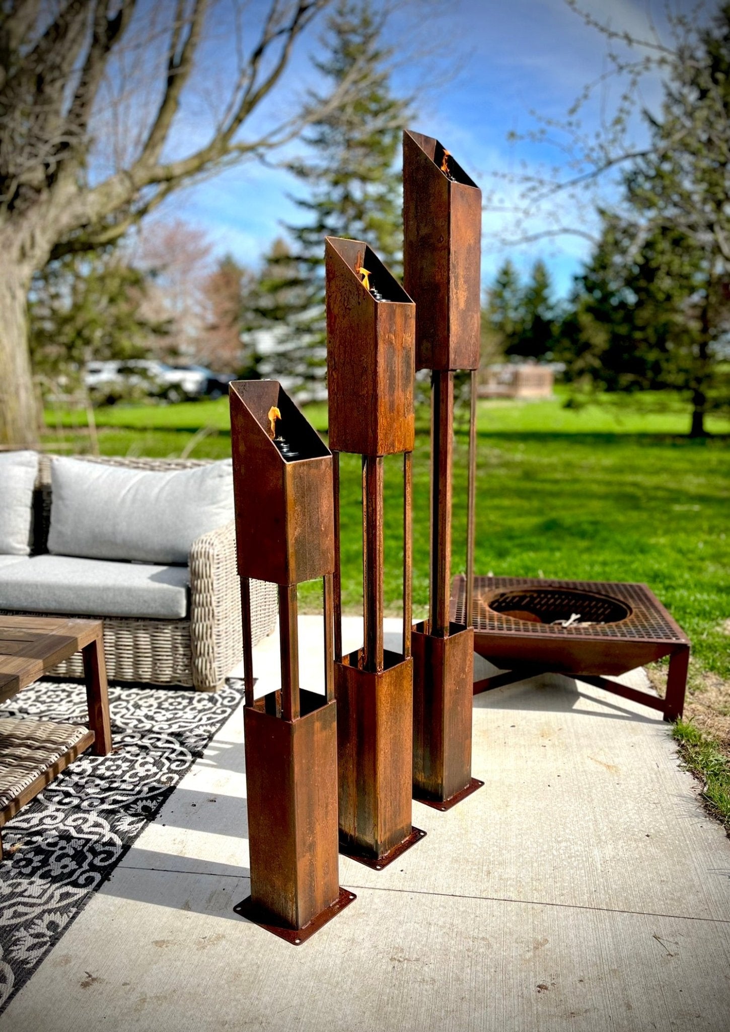 The Ember Trio - Rusted Steel Patio Torches - Multiple Sizes - fire pit - firepit - Northern Forge, LLC