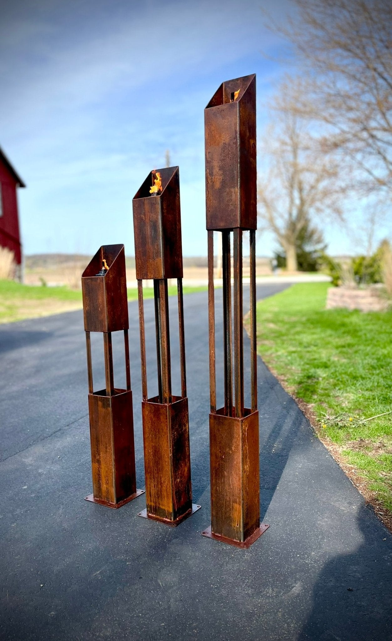 The Ember Trio - Rusted Steel Patio Torches - Multiple Sizes - fire pit - firepit - Northern Forge, LLC