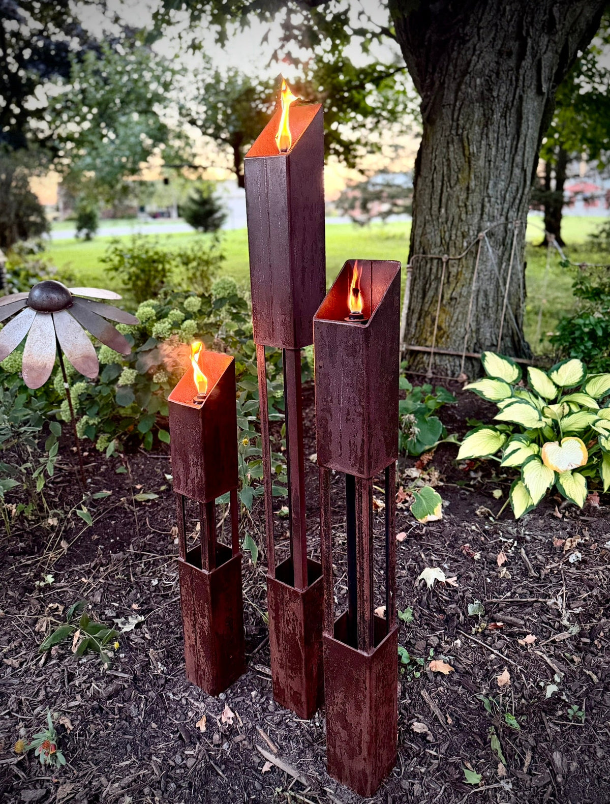 The Ember Trio Slims- Steel Patio Torches - Multiple Sizes - fire pit - firepit - Northern Forge, LLC