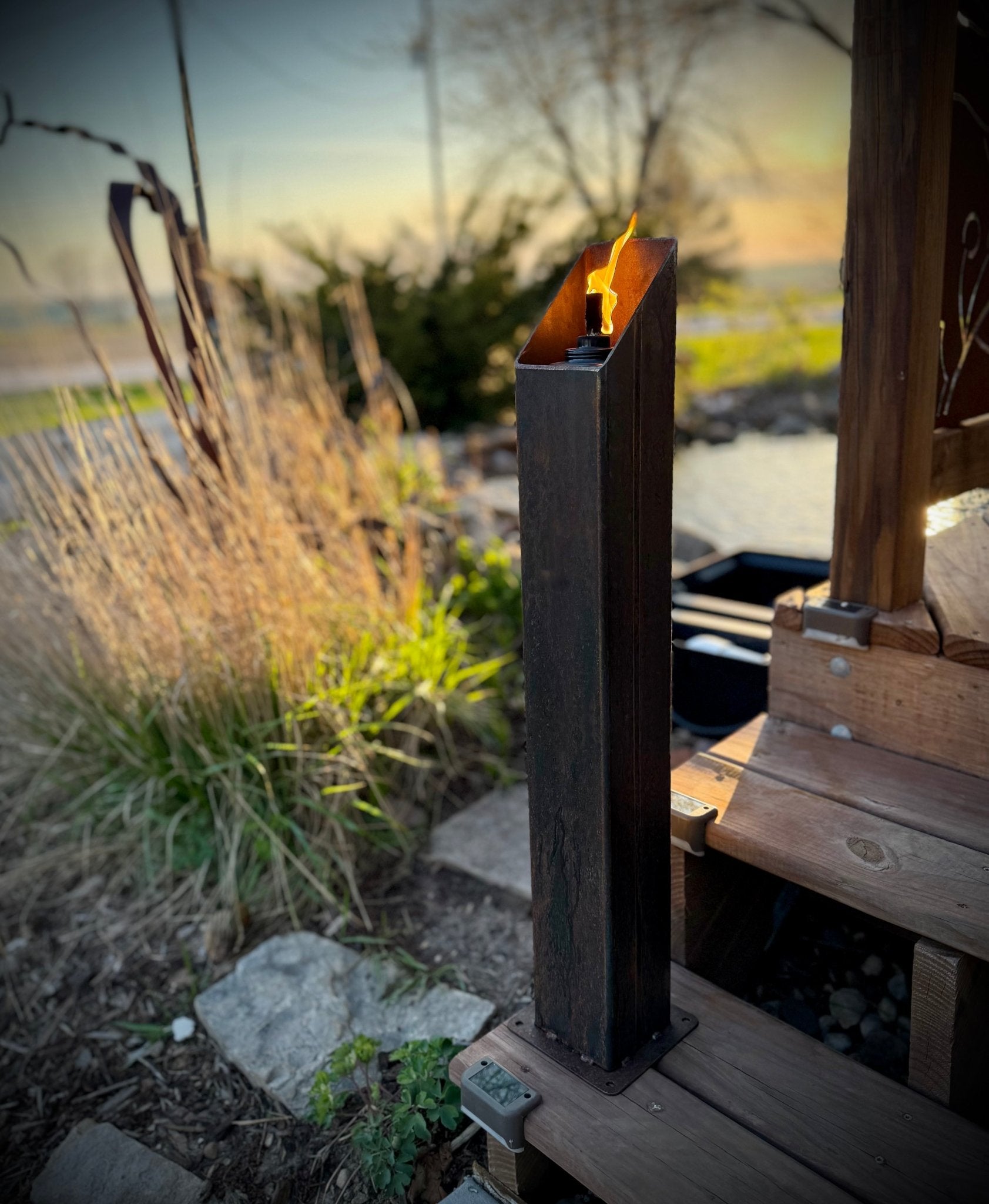 The Little Ember Trio - Rusted Steel Patio Torches - Multiple Sizes - citronella torch - fire pit - Northern Forge, LLC