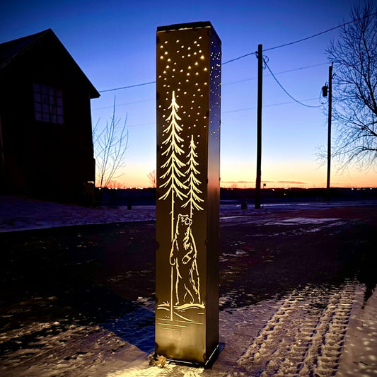 Timberline Grizzly Solar Pillar - Steel - bear metal art - bear pillar - Northern Forge, LLC