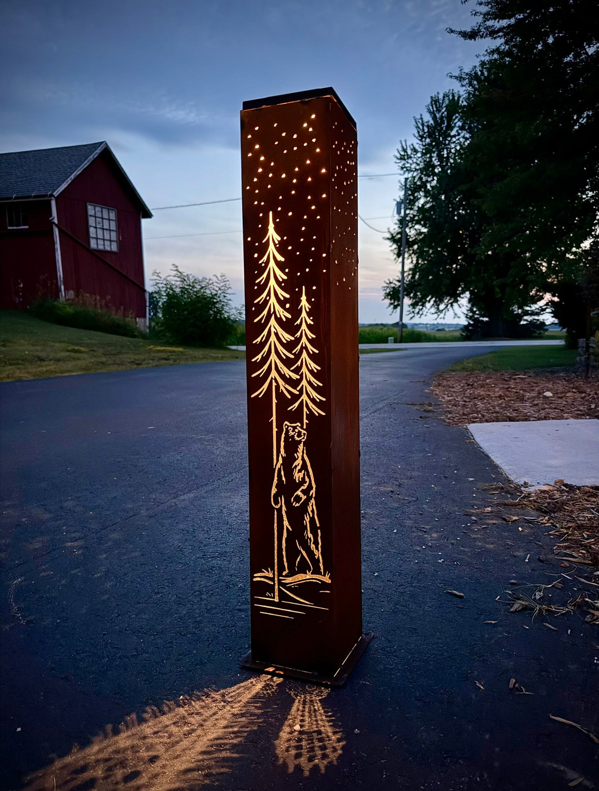 Timberline Grizzly Solar Pillar - Steel - bear metal art - bear pillar - Northern Forge, LLC