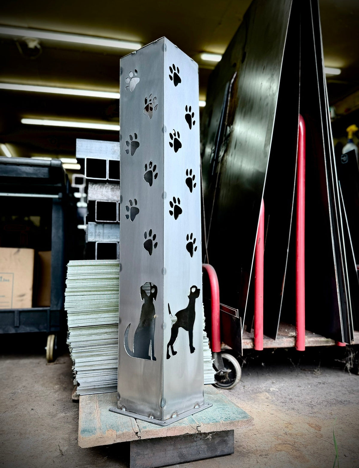 Trail of Paws Solar Pillar - Steel - cat memorial - cat pillar - Northern Forge, LLC