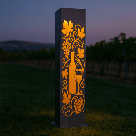 Vineyard Glow Solar Pillar - Steel Solar Light - landscape lighting - large pillar - Northern Forge, LLC