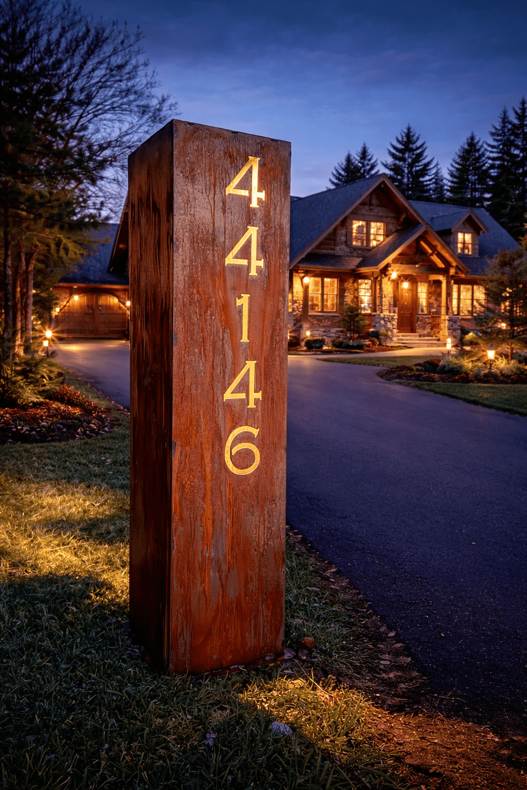 Wide Profile Home Address Solar Pillar - Steel - 48 - inch address pillar - address - Northern Forge, LLC