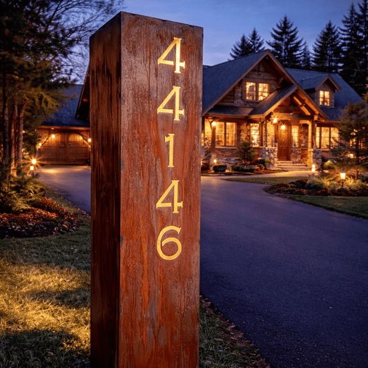 Wide Profile Home Address Solar Pillar - Steel - 48 - inch address pillar - address - Northern Forge, LLC