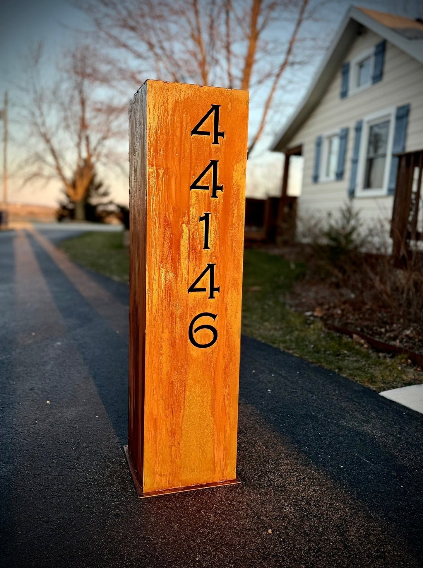 Wide Profile Home Address Solar Pillar - Steel - 48 - inch address pillar - address - Northern Forge, LLC