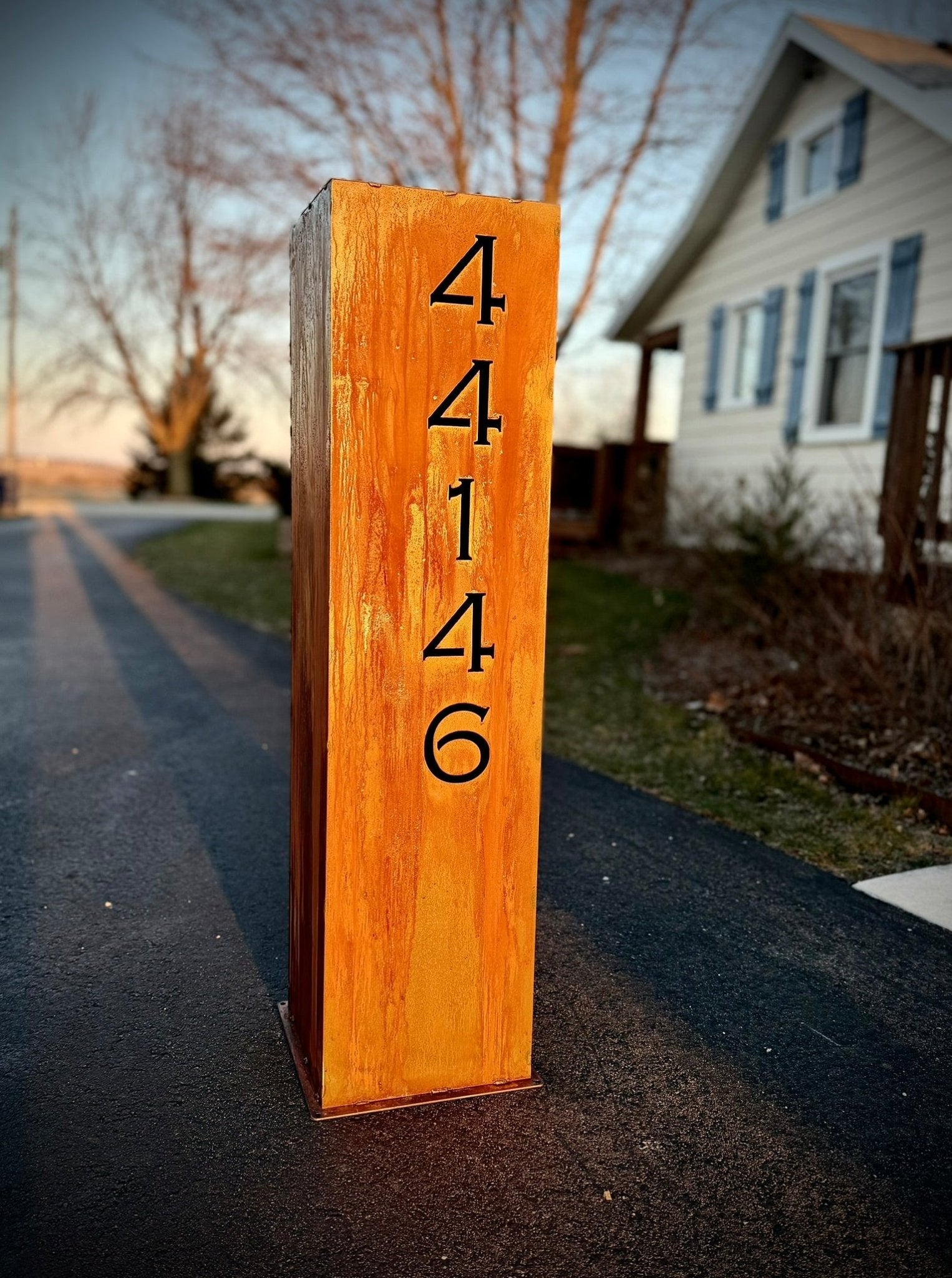 Wide Profile Home Address Solar Pillar - Steel - 48 - inch address pillar - address - Northern Forge, LLC