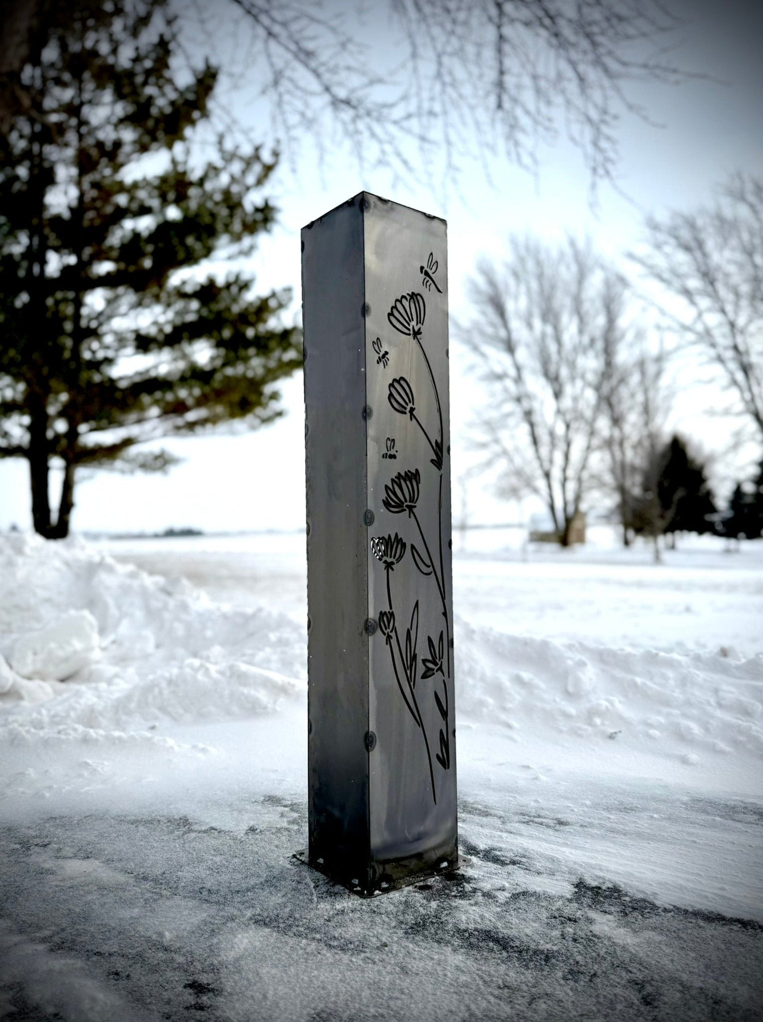 Wildflowers Steel Luminary Pillar | 36 in - flower pillar - flowers and bees - Northern Forge, LLC