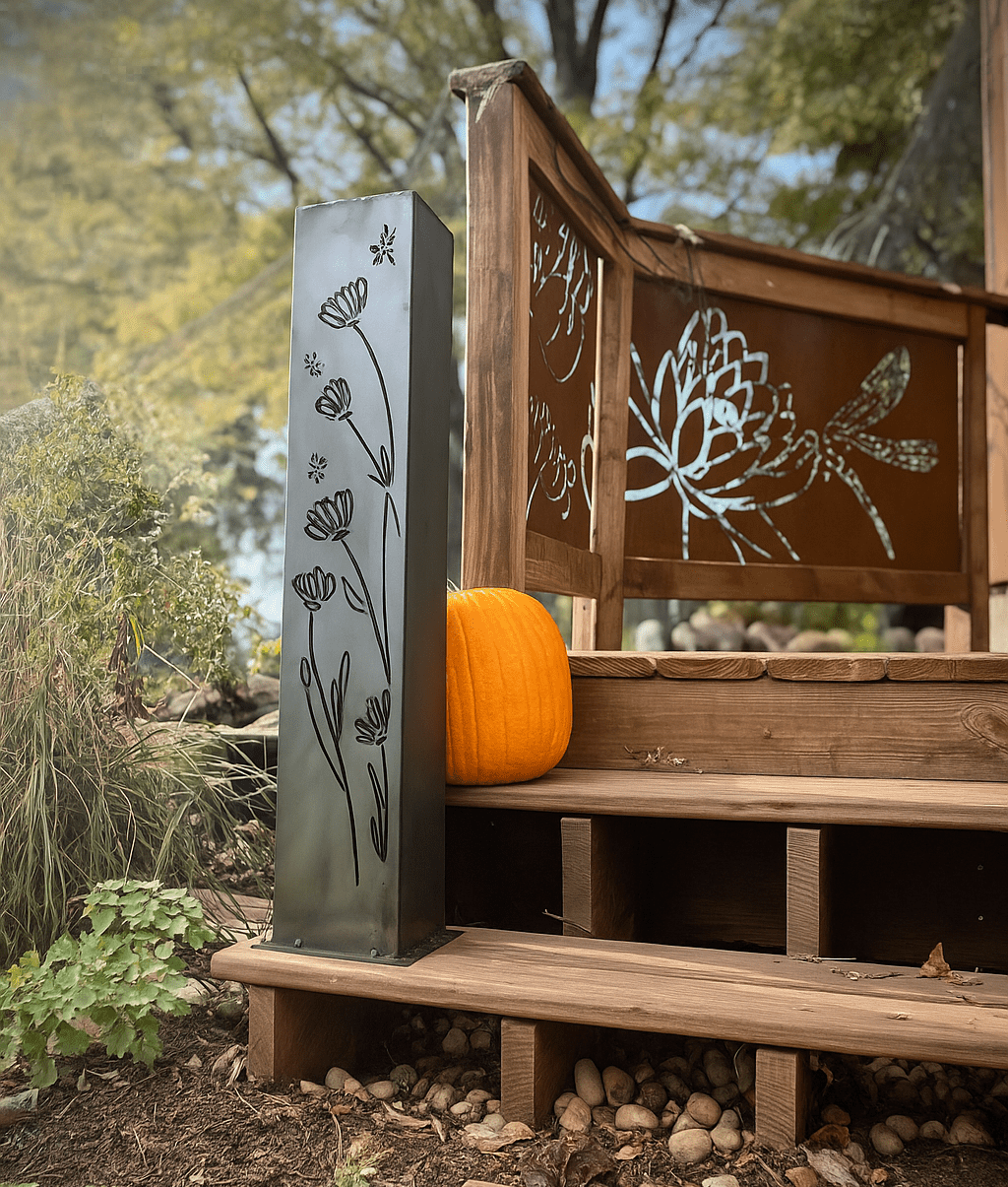 Wildflowers Steel Luminary Pillar | 36 in - flower pillar - flowers and bees - Northern Forge, LLC