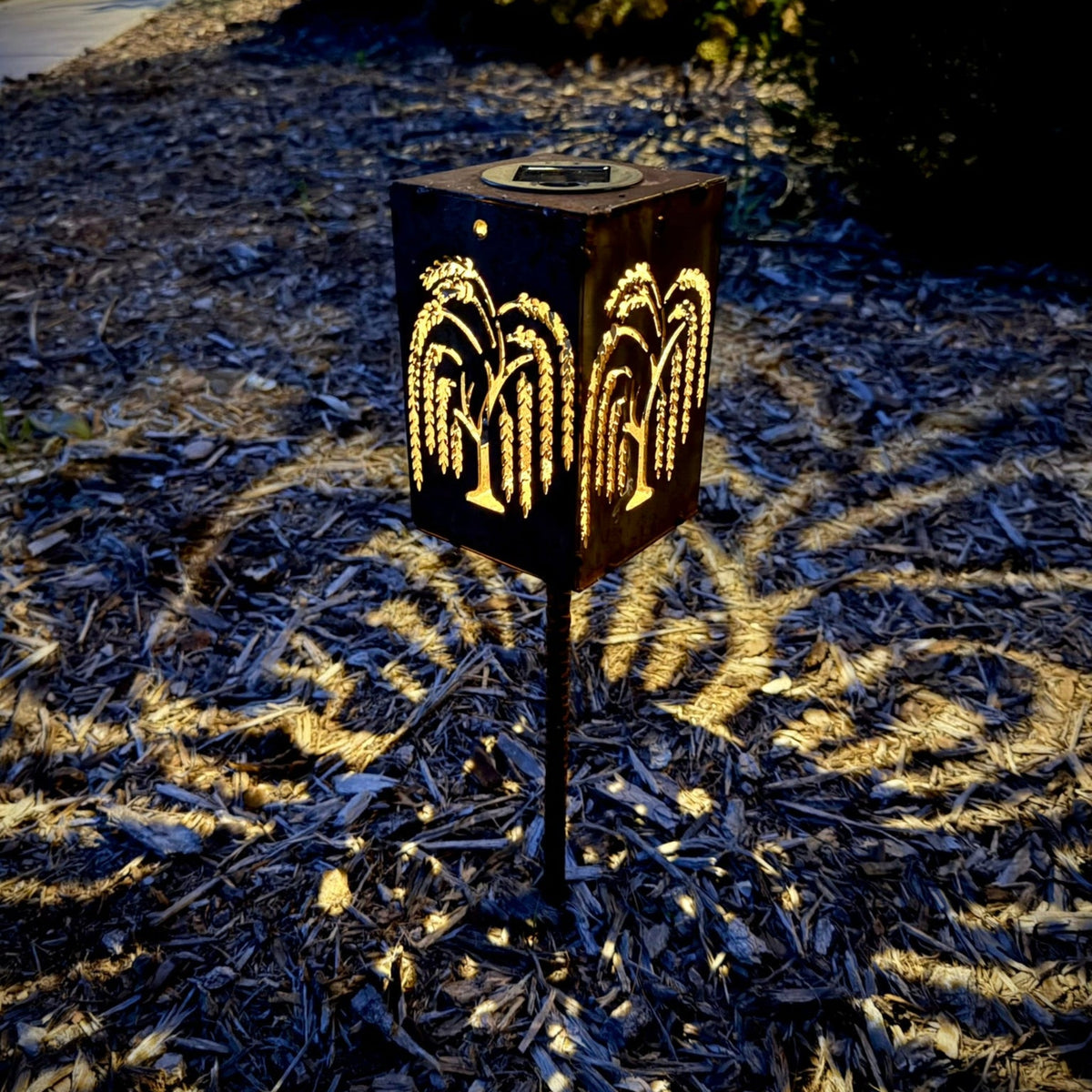 Willow Tree Steel Solar Cube w/ Post - accent lights - deck lights - Northern Forge, LLC