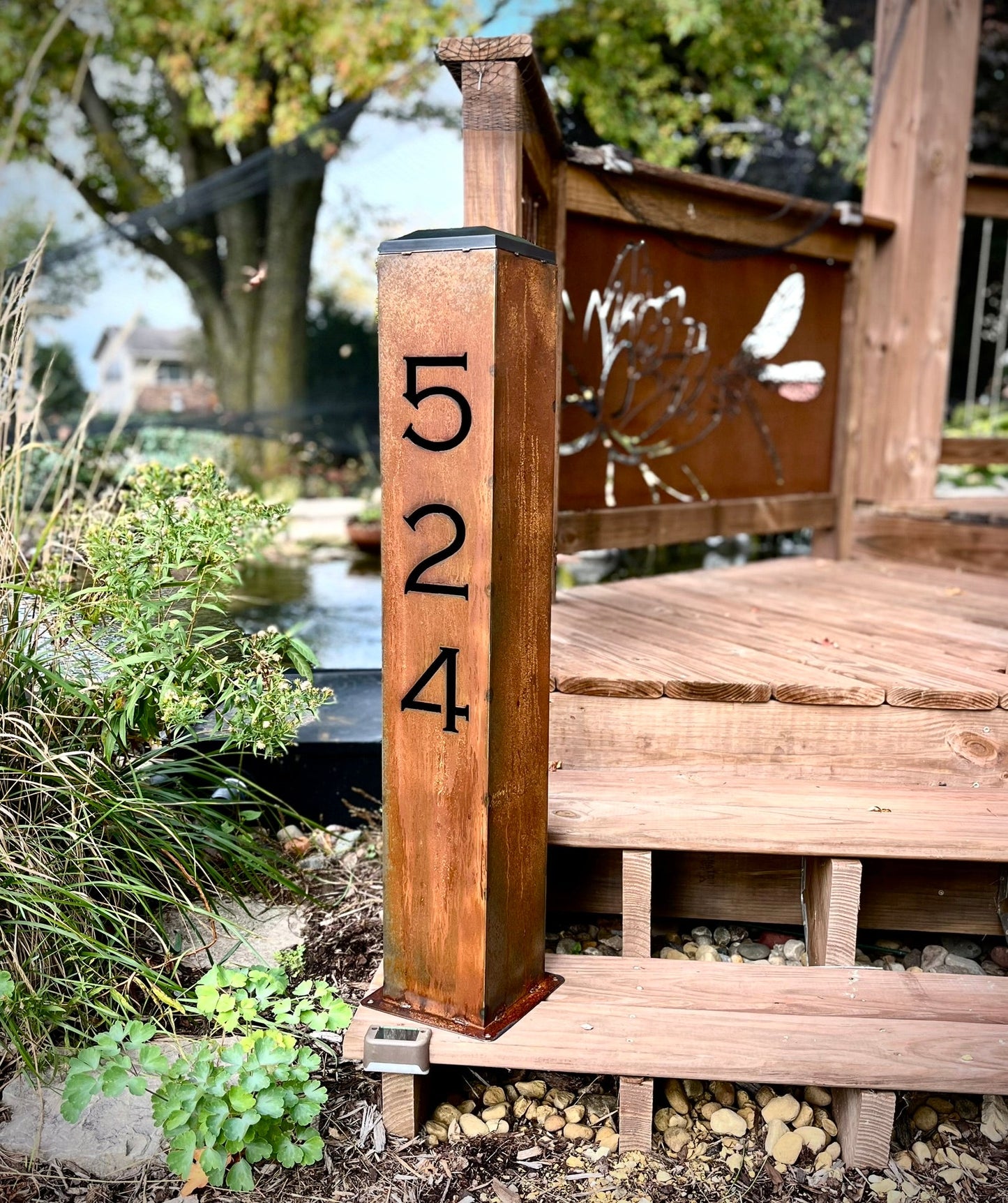 XL Home Address Solar Pillar Light - Steel - 48 - inch address pillar - address - Northern Forge, LLC