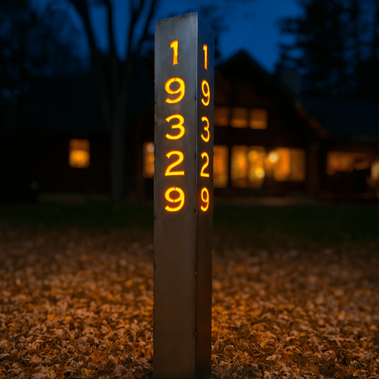 XL Home Address Solar Pillar Light - Steel - 48 - inch address pillar - address - Northern Forge, LLC