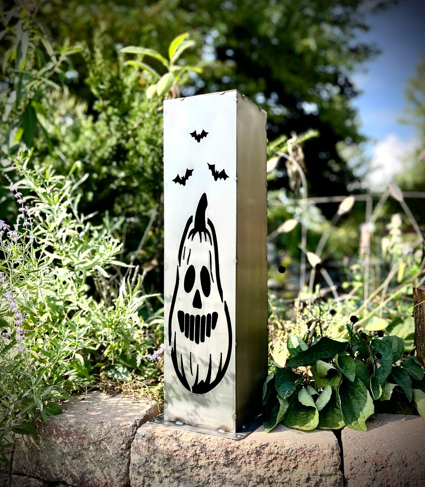 XL Jack - O - Lantern Solar Pillars - Steel - dead tree solar light - halloween - Northern Forge, LLC