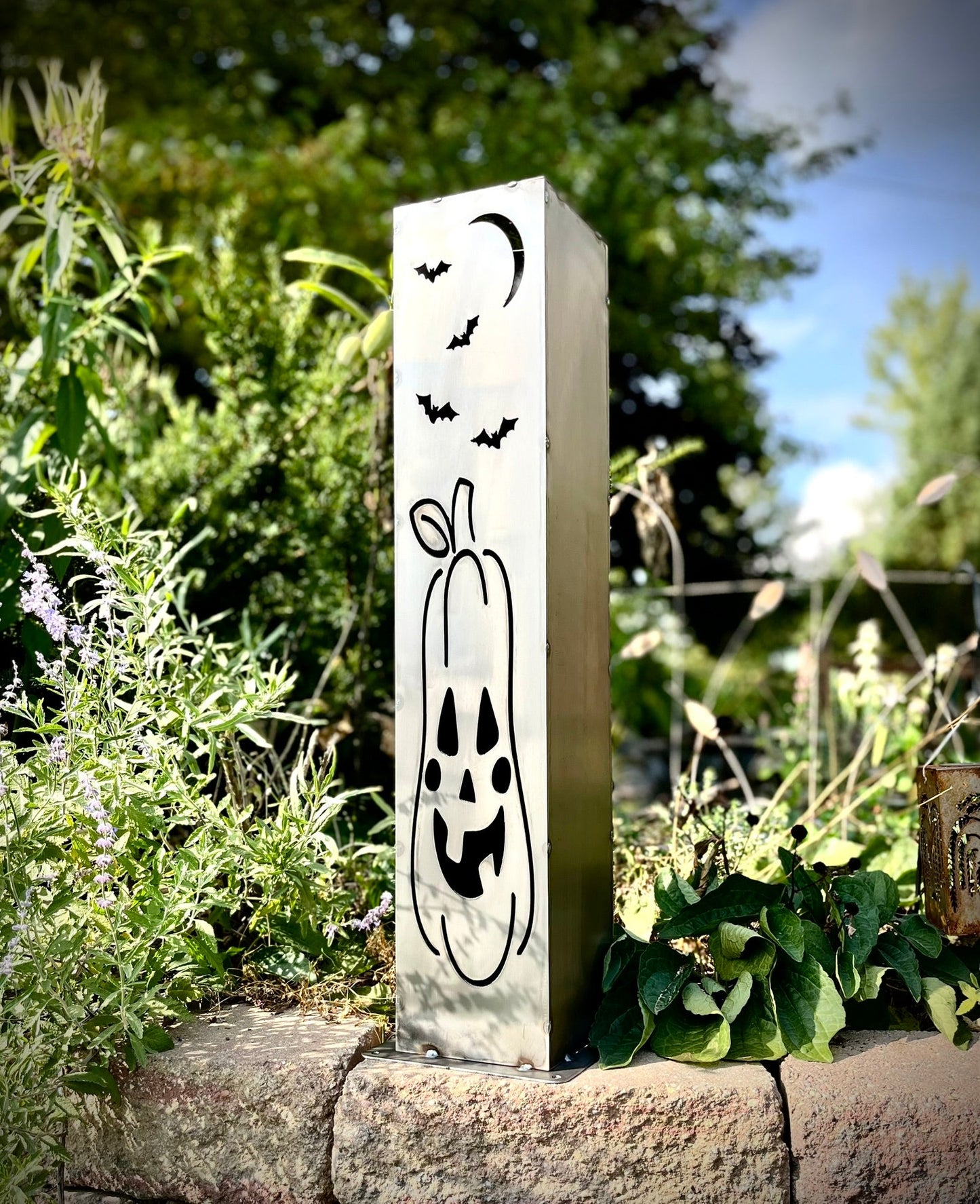 XL Jack - O - Lantern Solar Pillars - Steel - dead tree solar light - halloween - Northern Forge, LLC