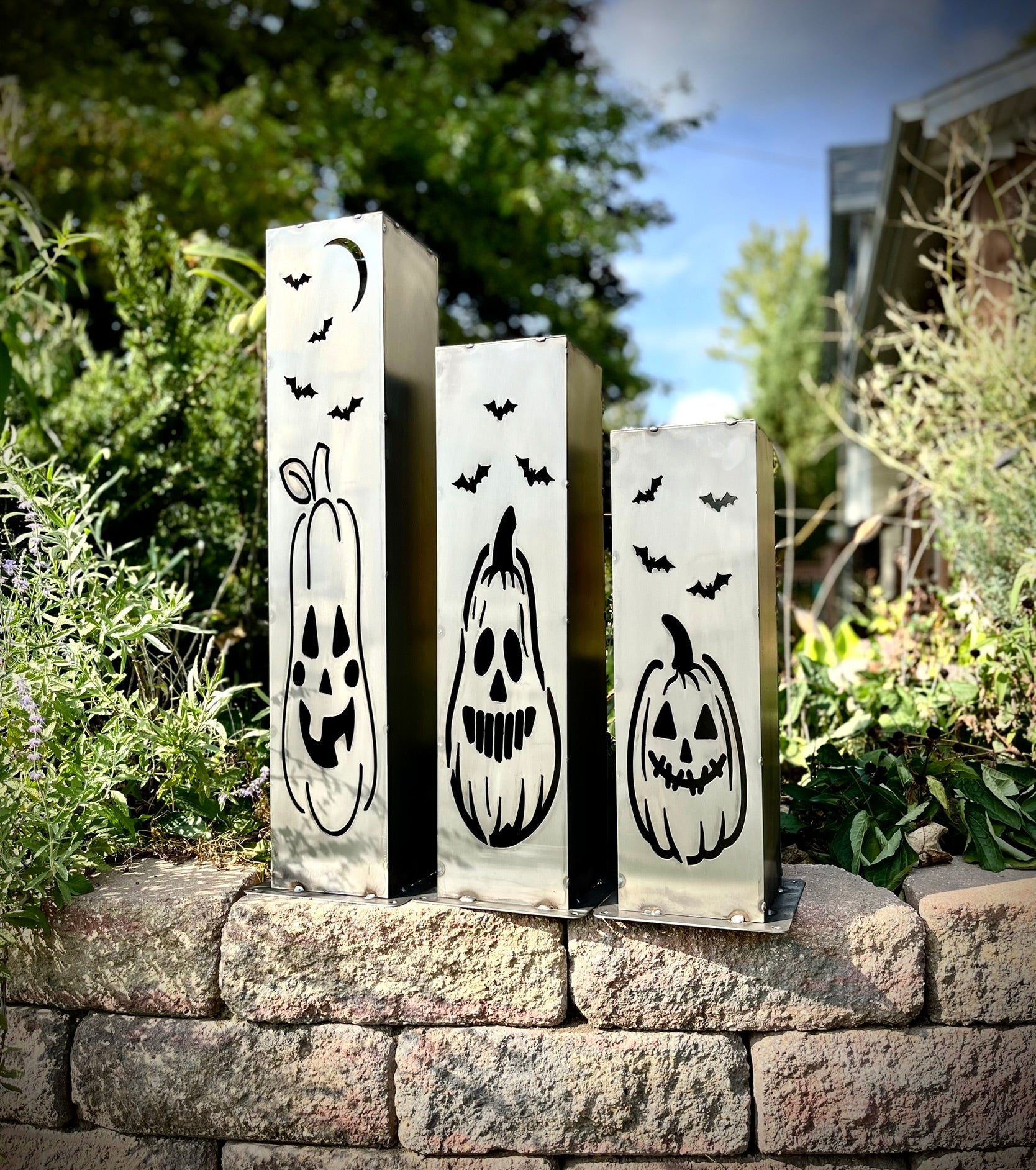 XL Jack - O - Lantern Solar Pillars - Steel - dead tree solar light - halloween - Northern Forge, LLC