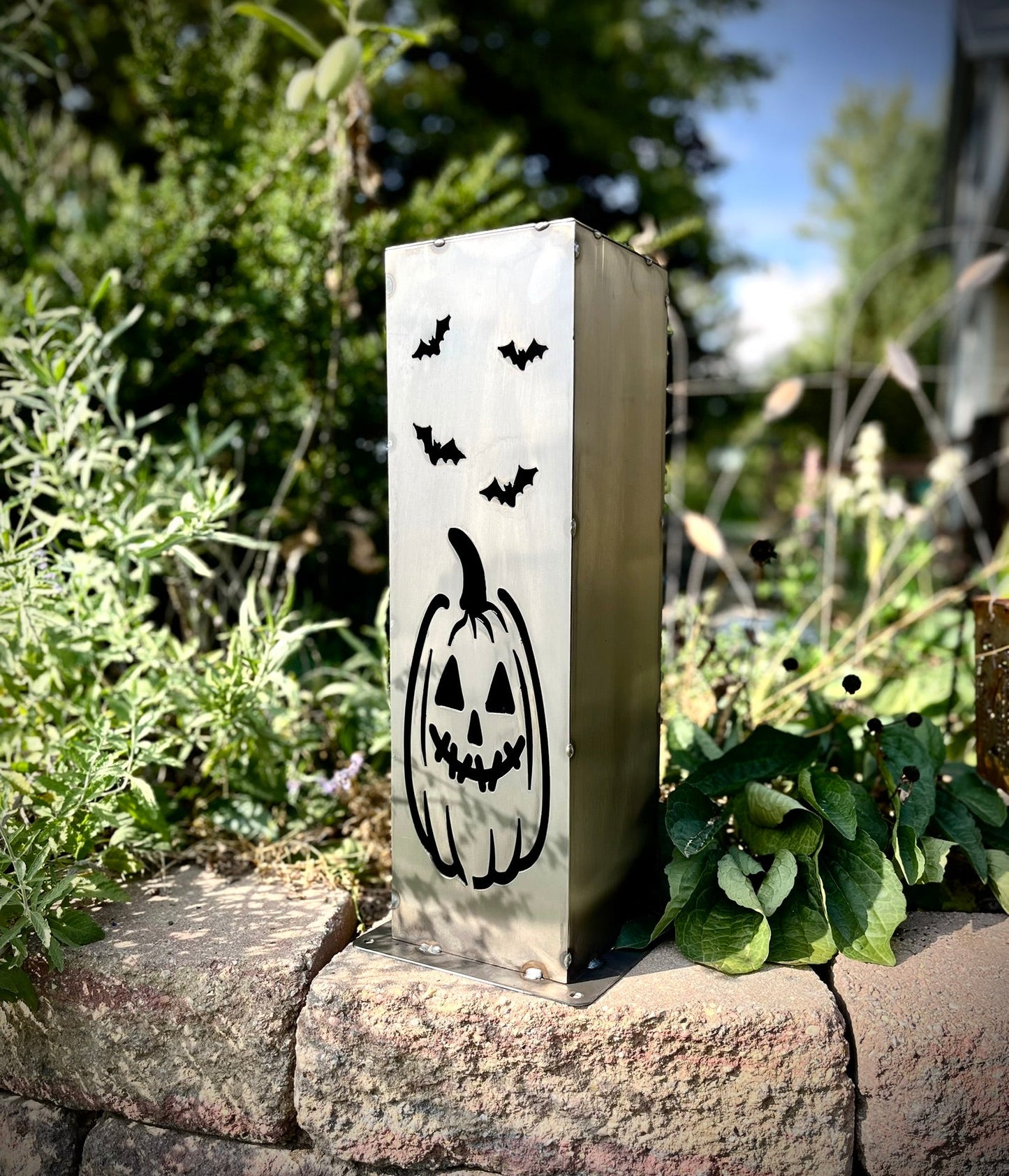 XL Jack - O - Lantern Solar Pillars - Steel - dead tree solar light - halloween - Northern Forge, LLC