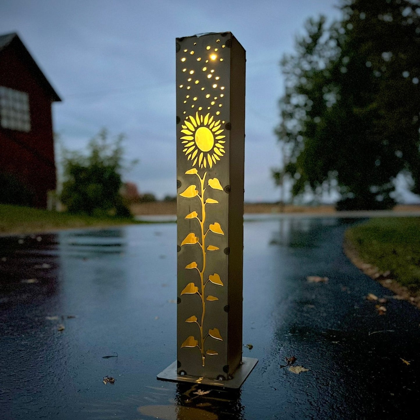 XL Square Sunflower Luminary Pillar | 5x5 | 30 in. - cabin decor - garden column - Northern Forge, LLC