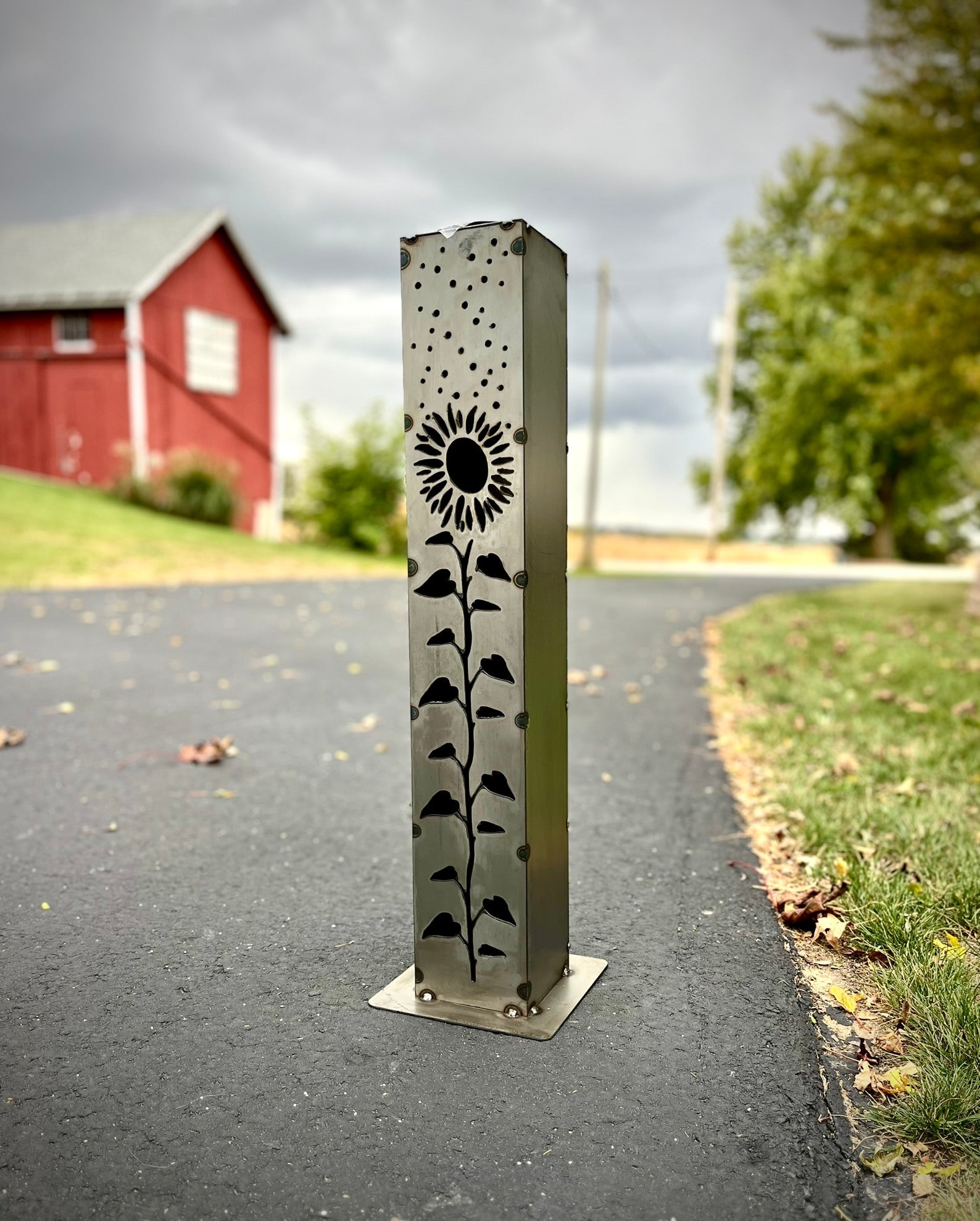 XL Square Sunflower Luminary Pillar | 5x5 | 30 in. - cabin decor - garden column - Northern Forge, LLC