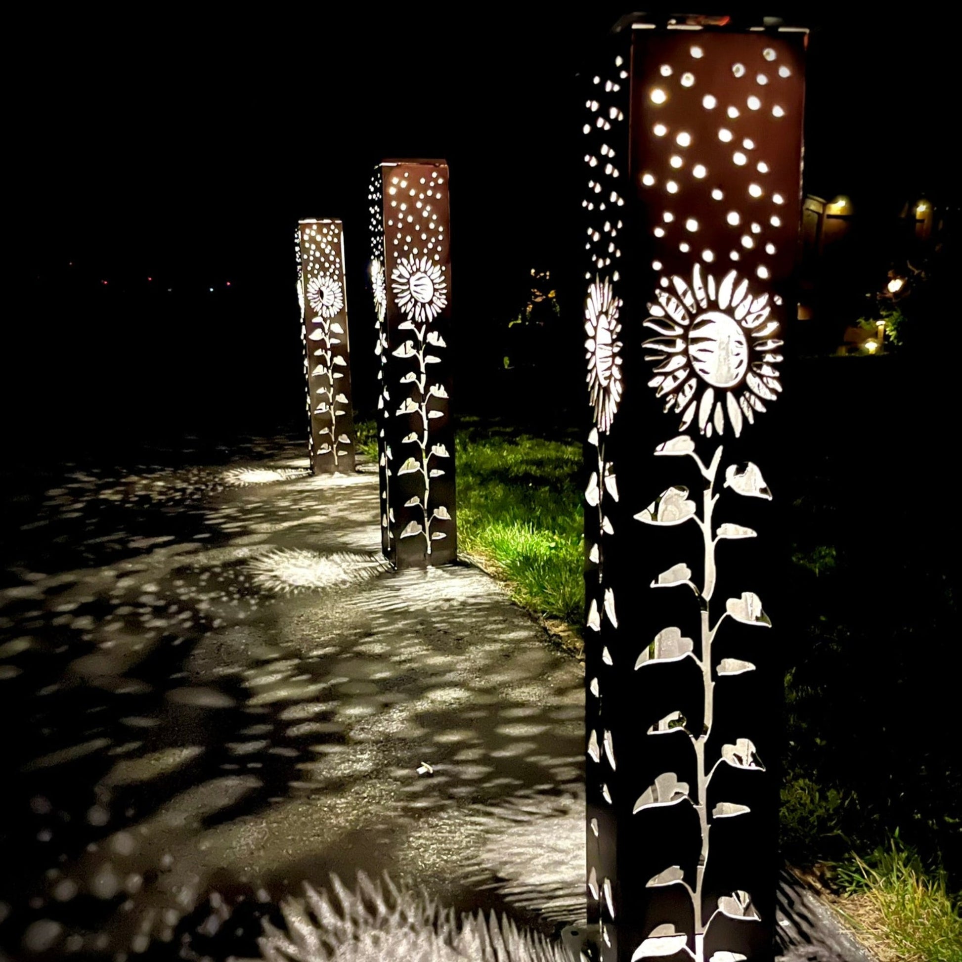XL Square Sunflower Luminary Pillar | Multiple Sizes - cabin decor - garden column - Northern Forge, LLC