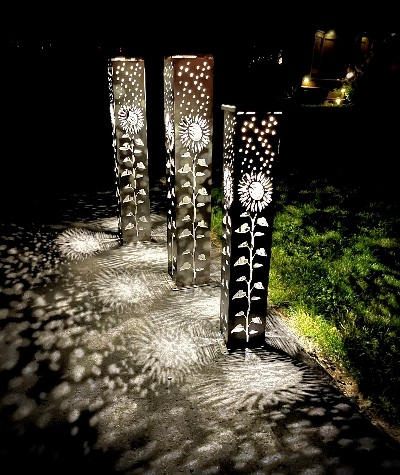 XL Square Sunflower Luminary Pillar | Multiple Sizes - cabin decor - garden column - Northern Forge, LLC