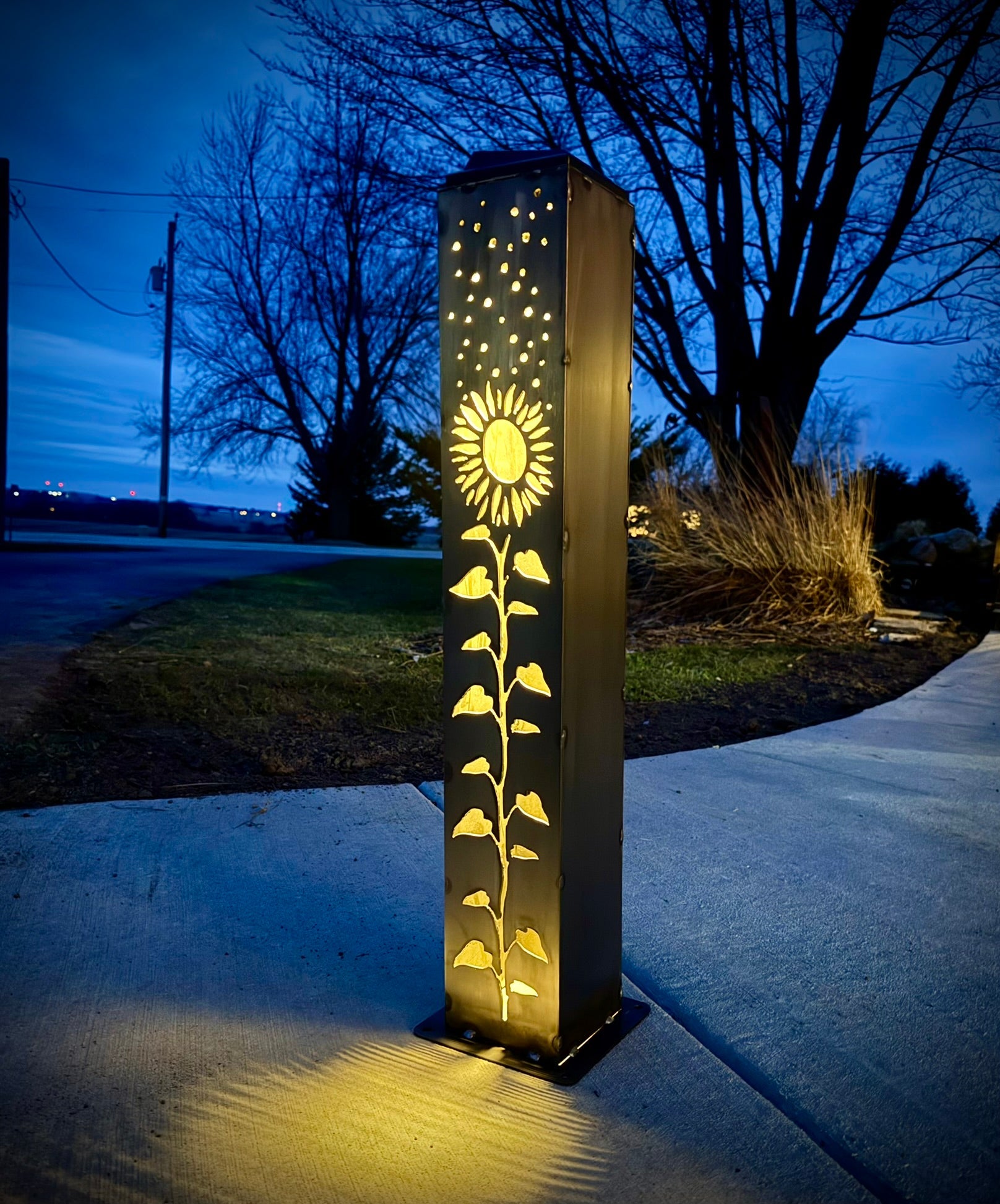 XL Square Sunflower Solar Pillar | Multiple Sizes - cabin decor - garden column - Northern Forge, LLC