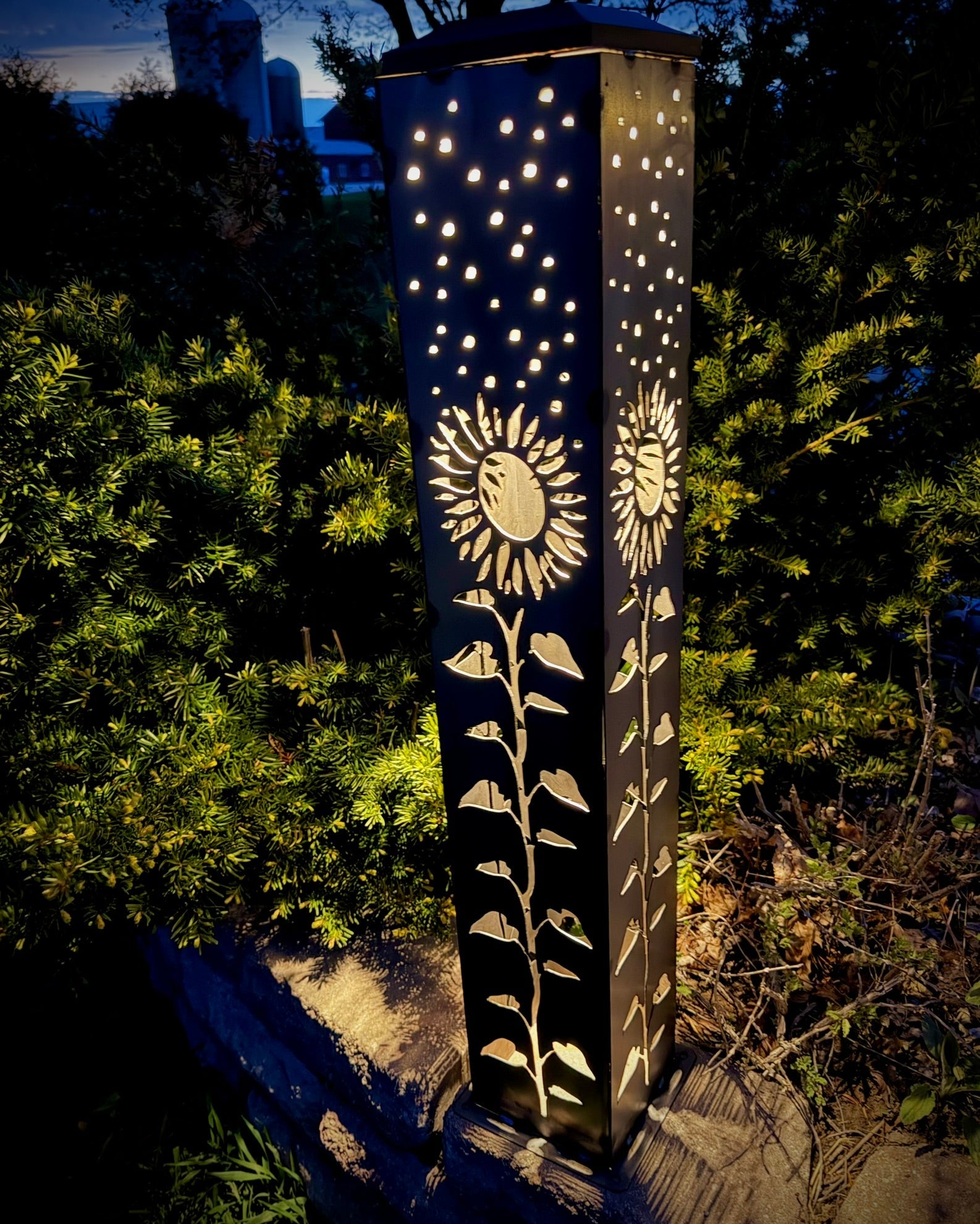 XL Square Sunflower Solar Pillar | Multiple Sizes - cabin decor - garden column - Northern Forge, LLC