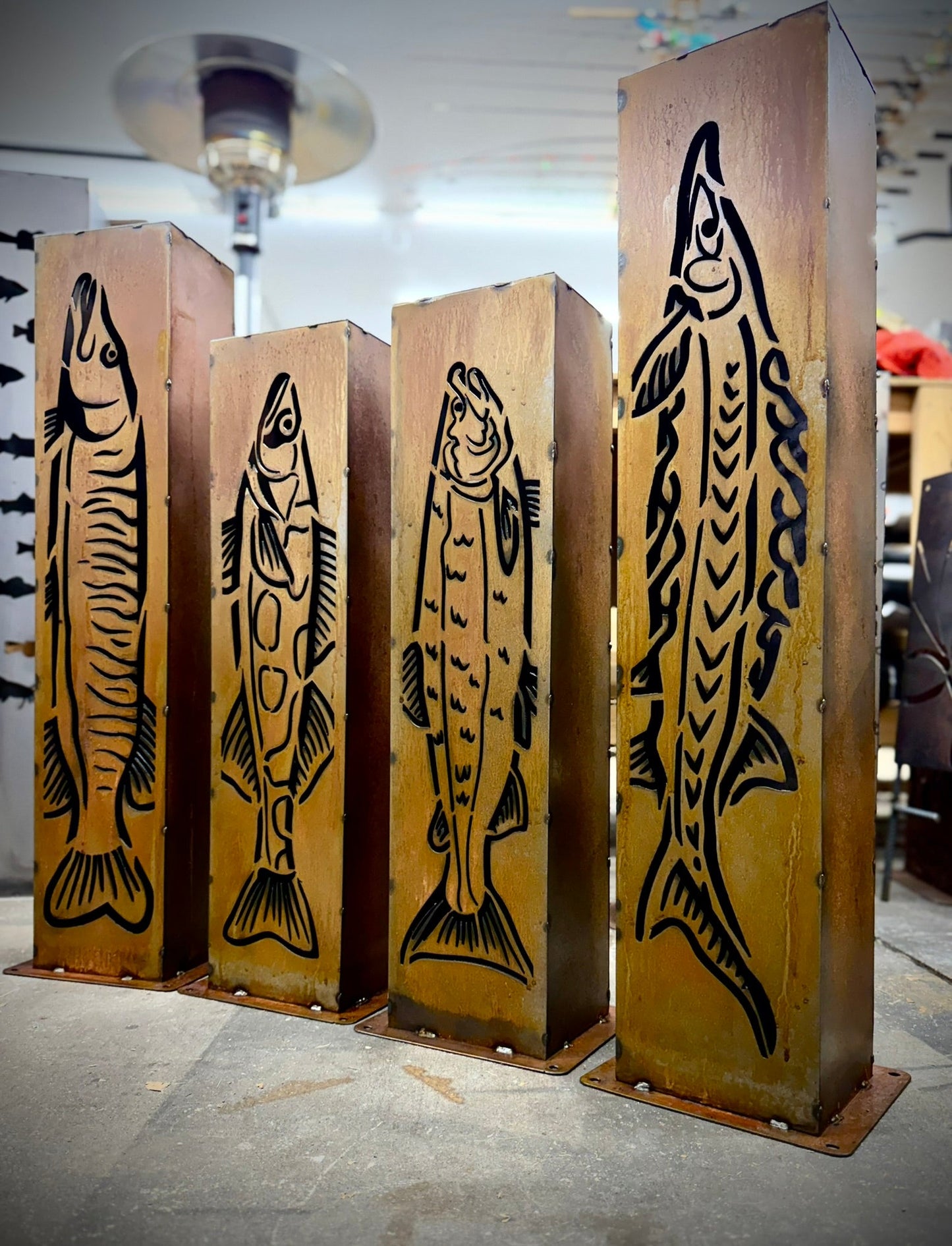 XL Steel Fish Luminary Pillar | 30 & 36 in. - fish light - fish luminary - Northern Forge, LLC