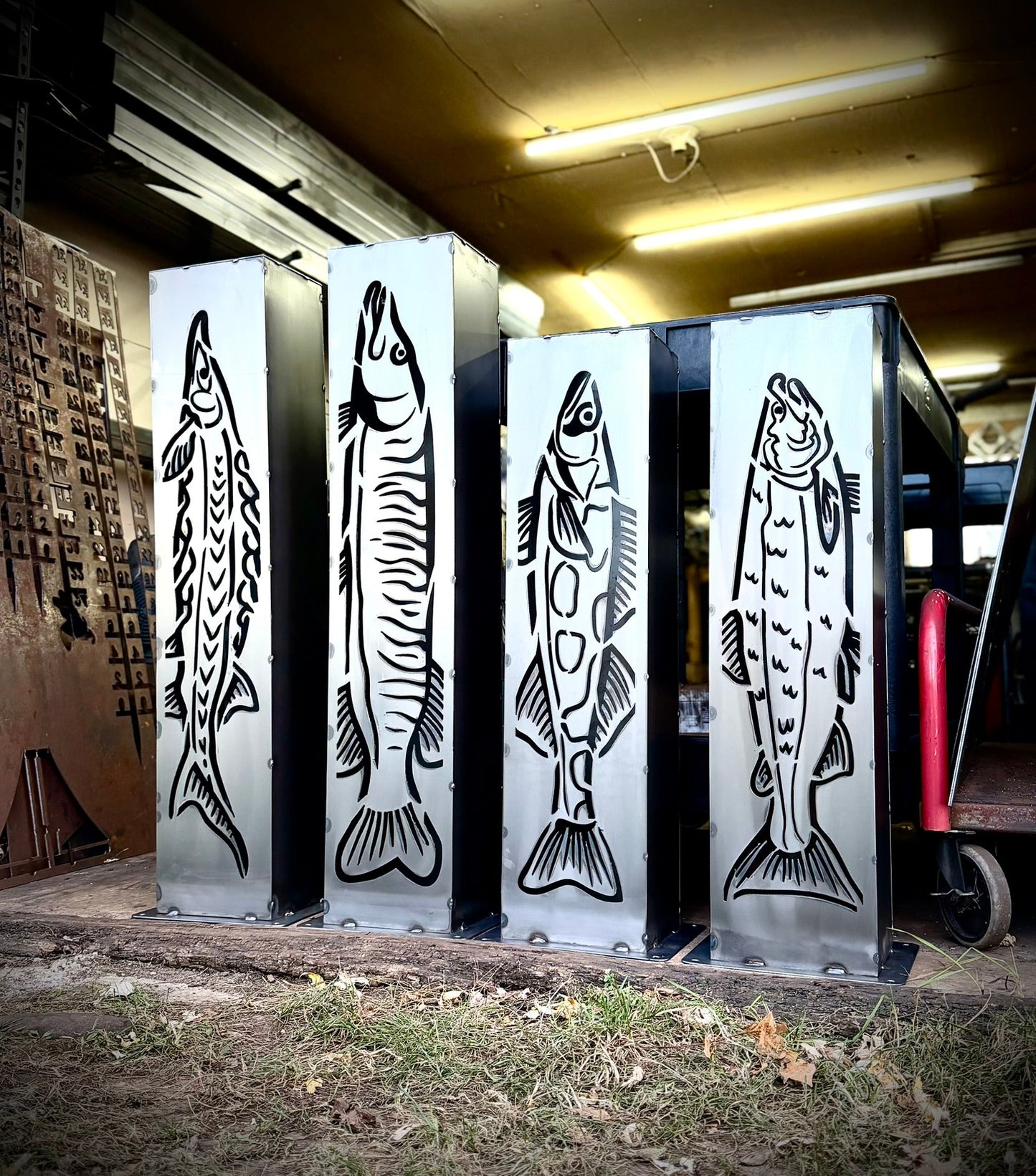 XL Steel Fish Luminary Pillar | 30 & 36 in. - fish light - fish luminary - Northern Forge, LLC