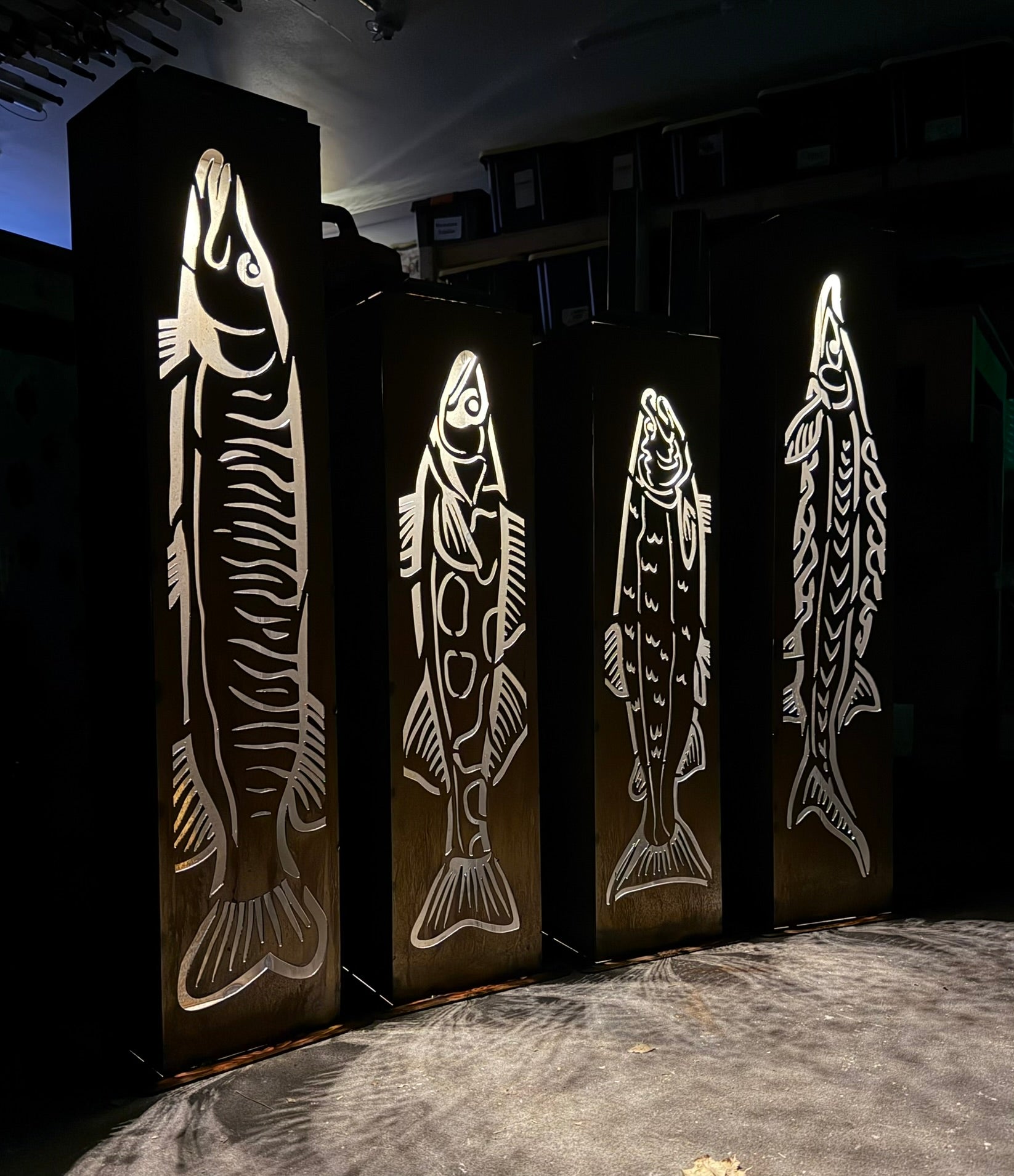 XL Steel Fish Luminary Pillar | 30 & 36 in. - fish light - fish luminary - Northern Forge, LLC