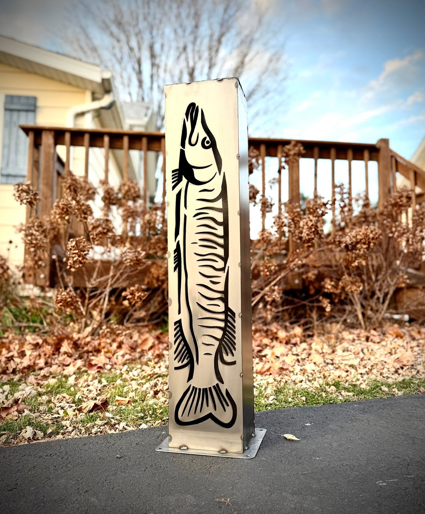 XL Steel Fish Luminary Pillar | 30 & 36 in. - fish light - fish luminary - Northern Forge, LLC