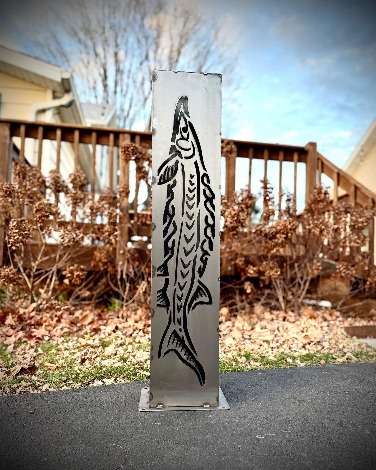 XL Steel Fish Luminary Pillar | 30 & 36 in. - fish light - fish luminary - Northern Forge, LLC