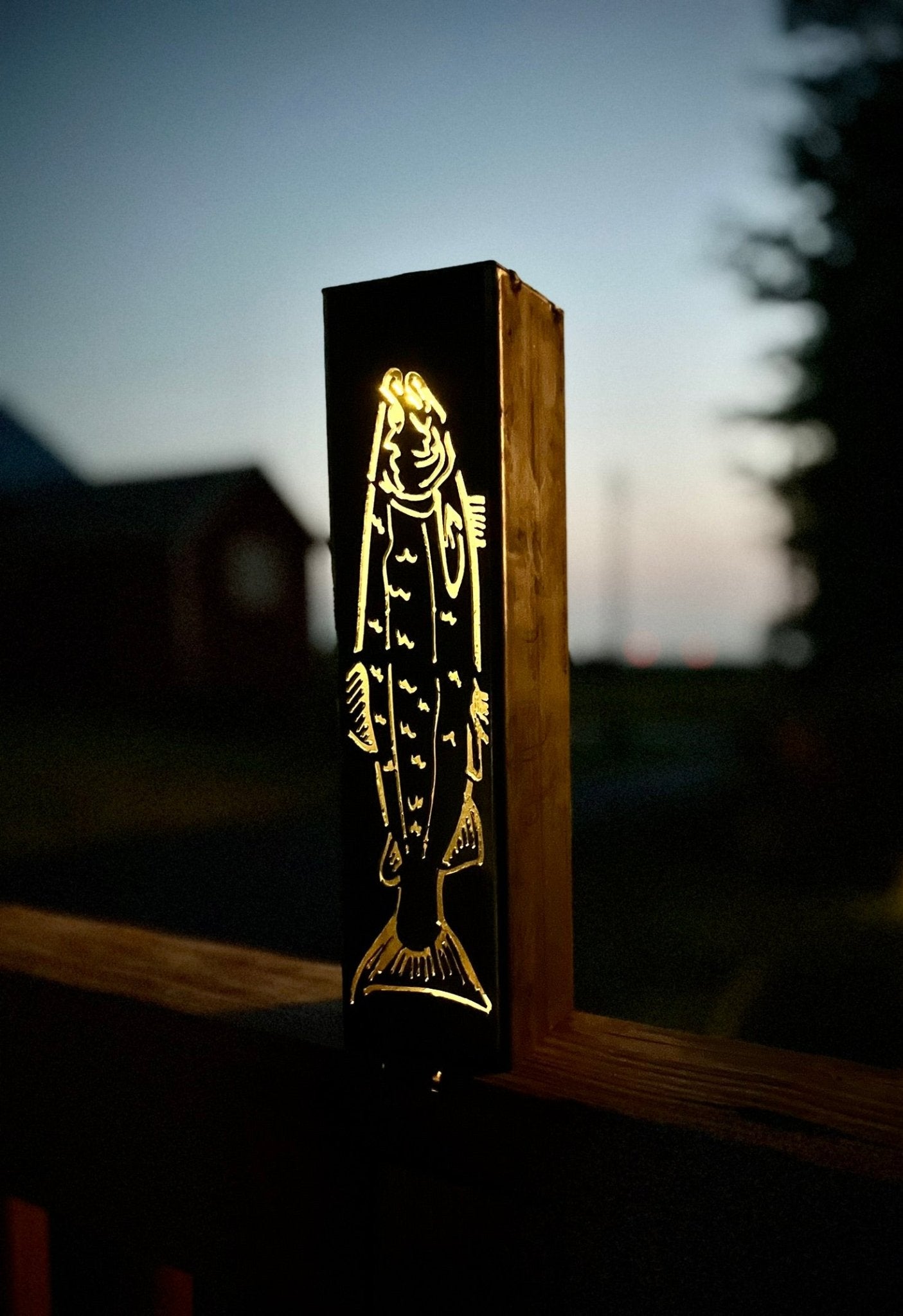 XL Steel Fish Luminary Pillar | 30 & 36 in. - fish light - fish luminary - Northern Forge, LLC