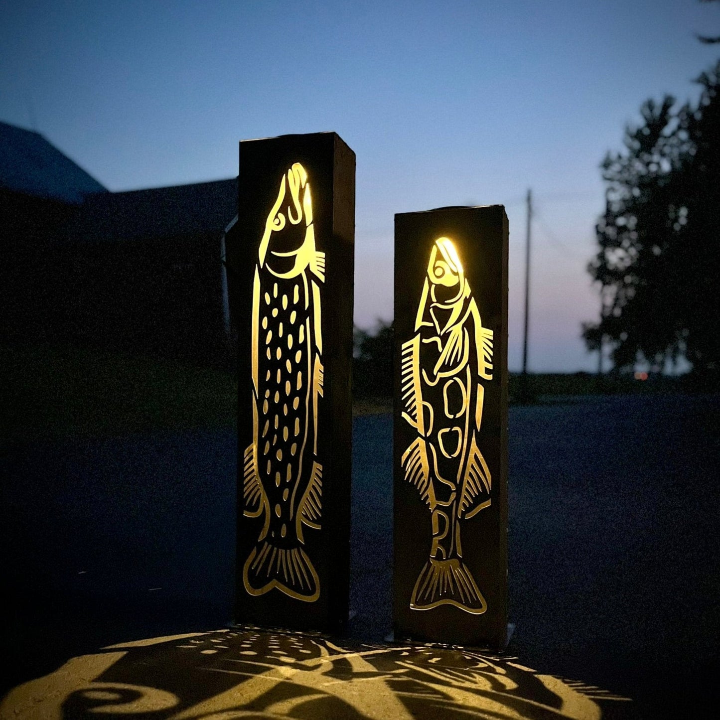 XL Steel Fish Luminary Pillar | 30 & 36 in. - fish light - fish luminary - Northern Forge, LLC