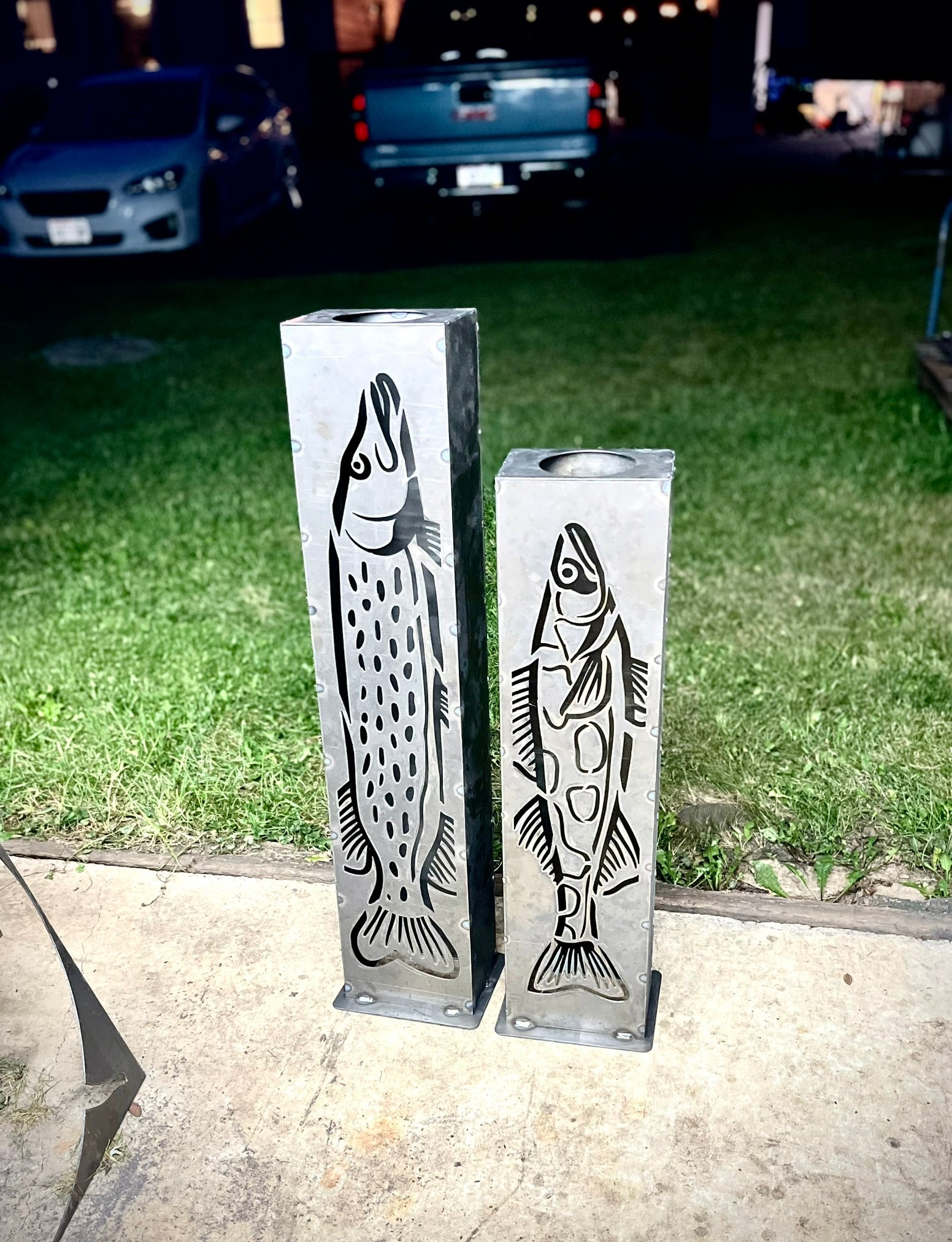 XL Steel Fish Luminary Pillar | 30 & 36 in. - fish light - fish luminary - Northern Forge, LLC