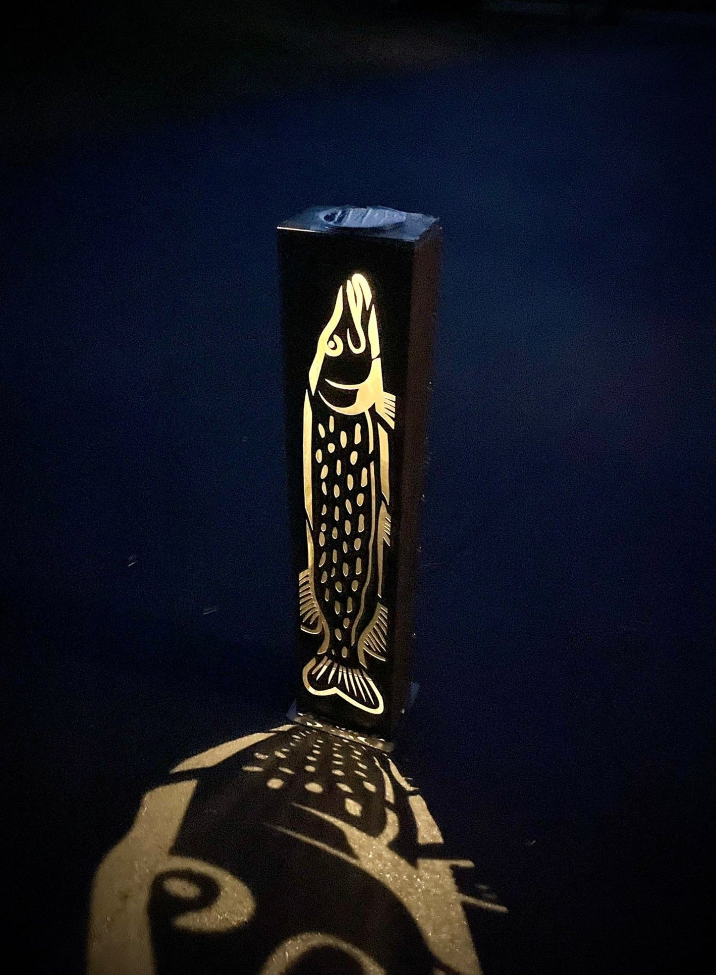 XL Steel Fish Luminary Pillar | 30 & 36 in. - fish light - fish luminary - Northern Forge, LLC