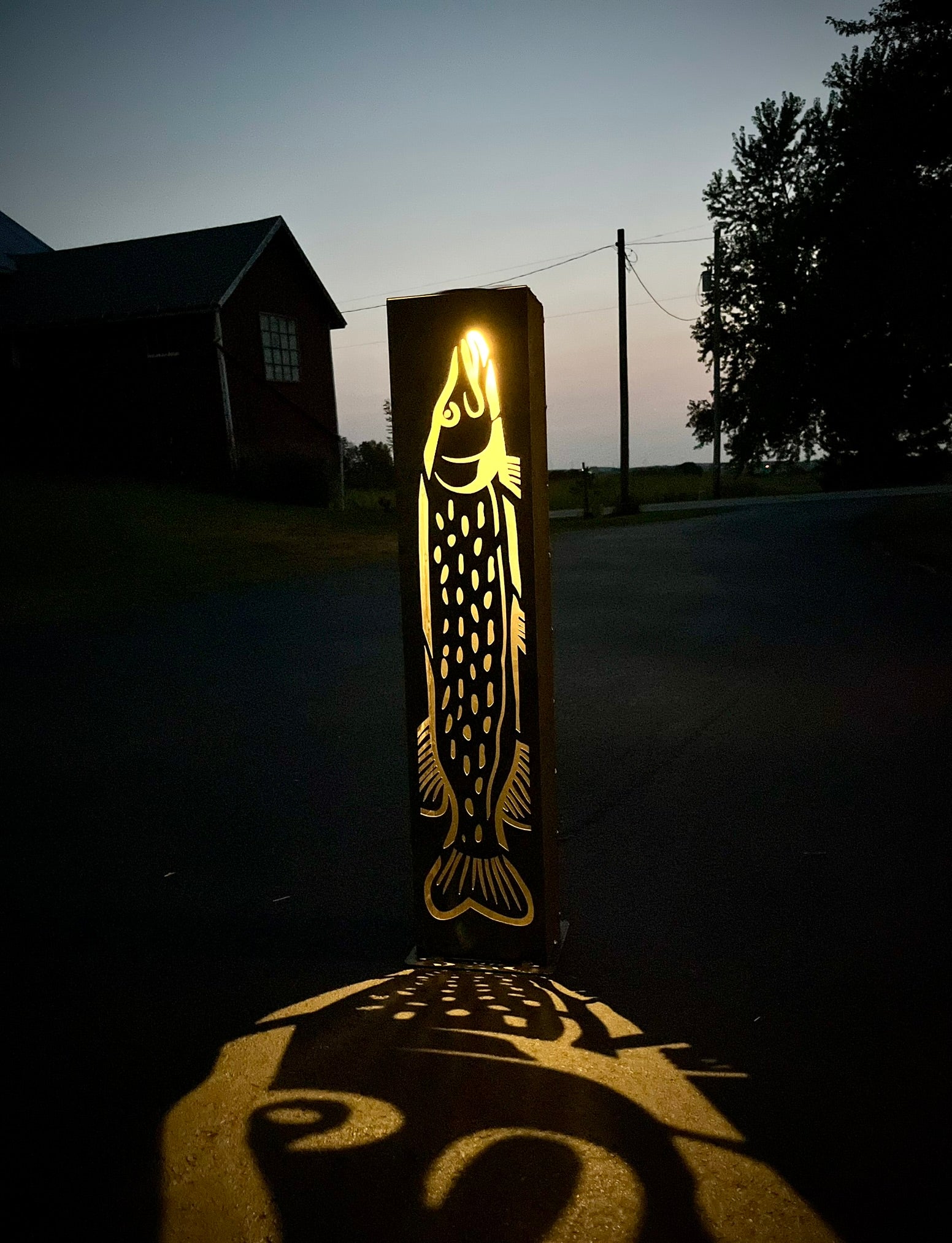 XL Steel Fish Luminary Pillar | 30 & 36 in. - fish light - fish luminary - Northern Forge, LLC