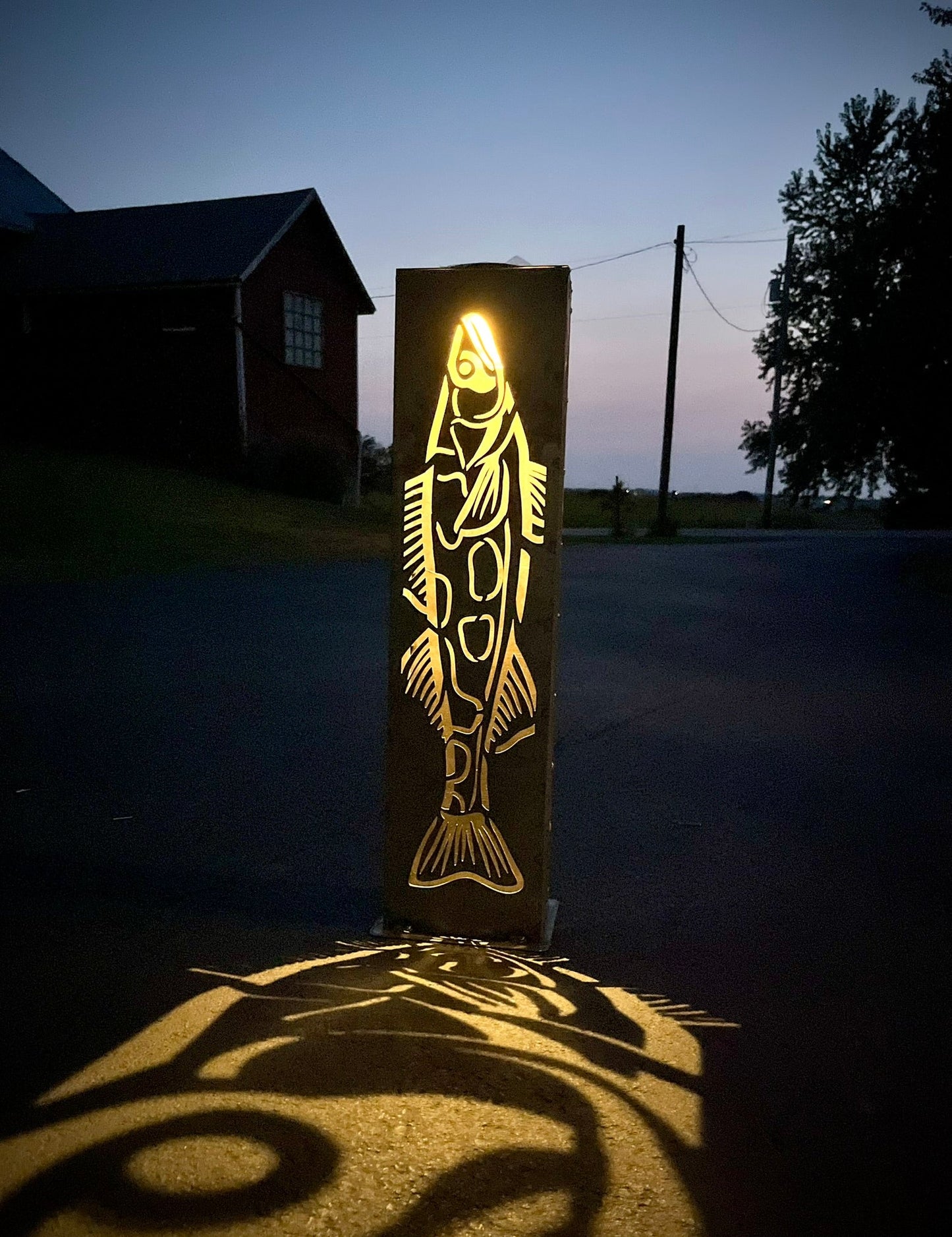 XL Steel Fish Luminary Pillar | 30 & 36 in. - fish light - fish luminary - Northern Forge, LLC