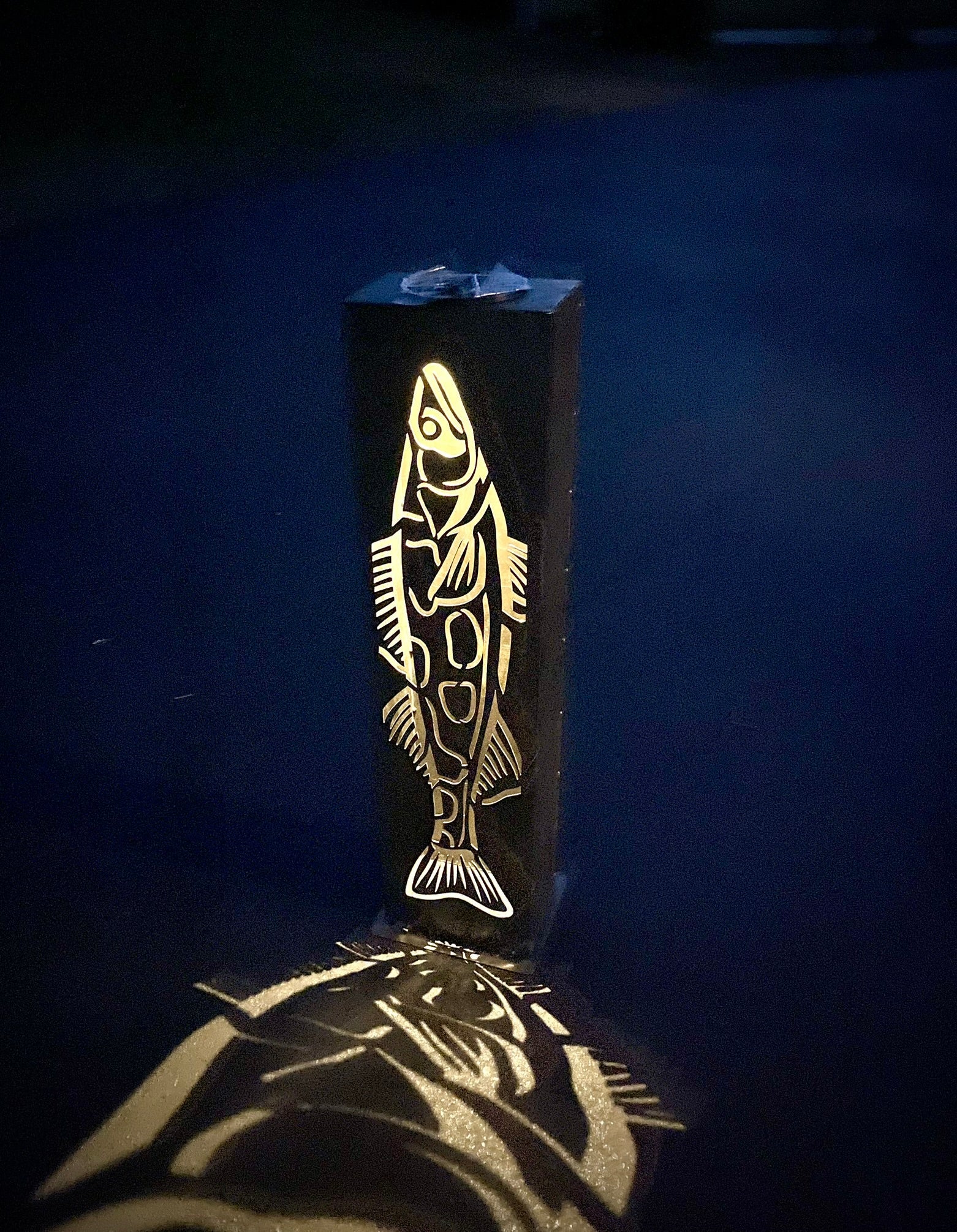 XL Steel Fish Luminary Pillar | 30 & 36 in. - fish light - fish luminary - Northern Forge, LLC