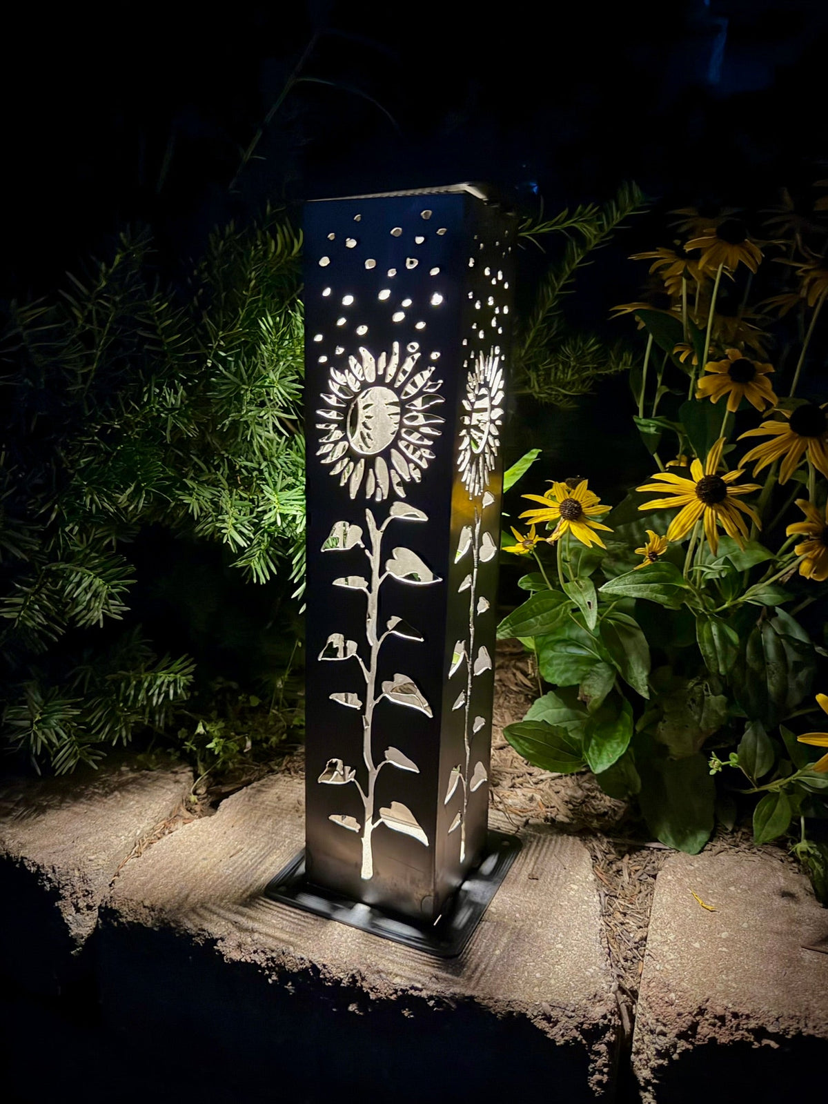 XL Sunflower Under the Stars Solar Pillar | Multiple Sizes - cabin decor - garden column - Northern Forge, LLC