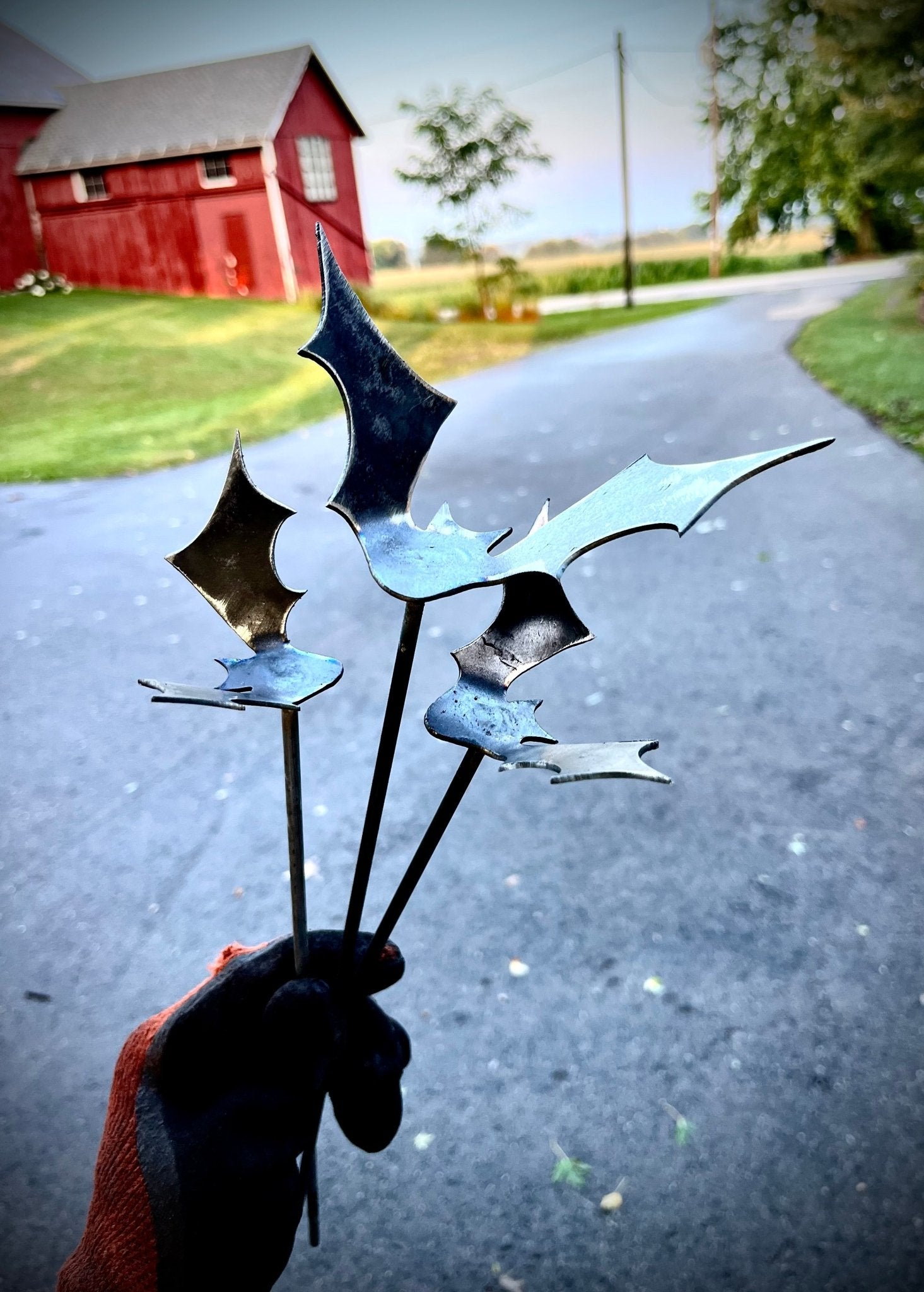 3-Pack Metal Halloween Bats w/ Stake - garden - garden art - Northern Forge, LLC