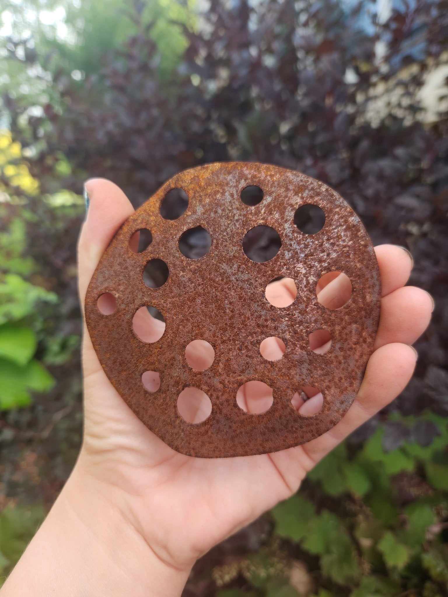 the rusted garden seed shop 3-Pack Metal Lotus Seed Pod Garden Stakes Rust