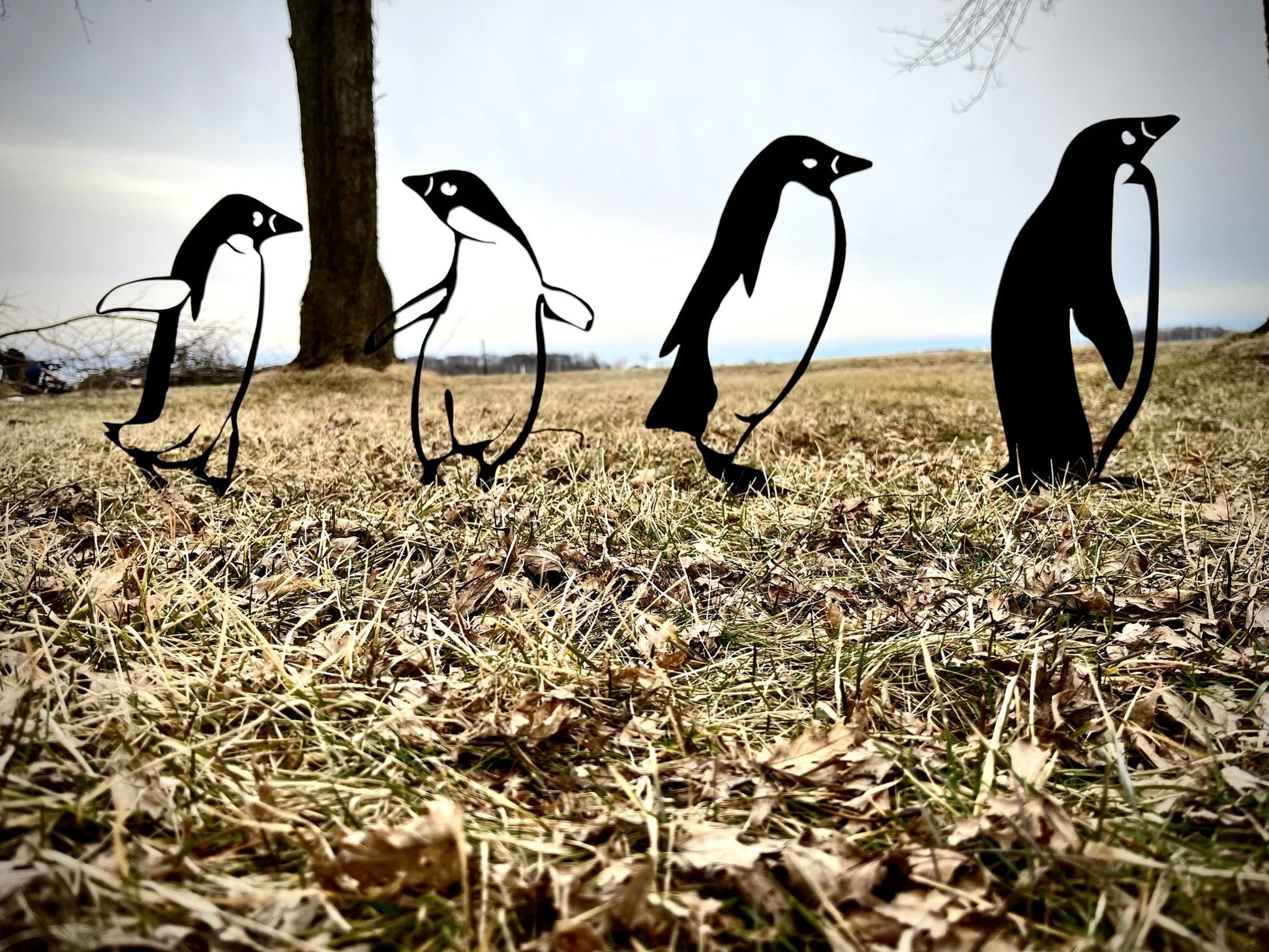 4-Pack Metal Penguin Yard Stakes - Steel - 14-inches - christmas decor - metal bird - Northern Forge, LLC