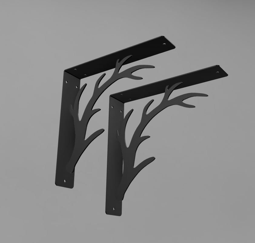 Antler Steel Shelf Mounting Brackets, Pair - 10 x 10 x 2 w/ Mounting Holes - antler shelf brackets - big game - Northern Forge, LLC