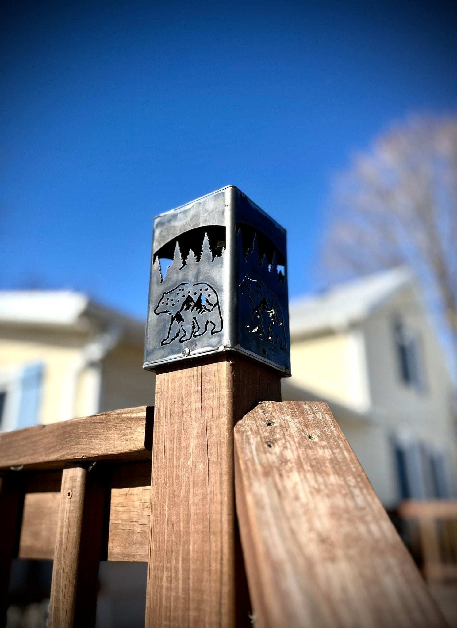 Bear Mountain Steel Solar Post Cap | 6 in. - accent lights - bear solar light - Northern Forge, LLC