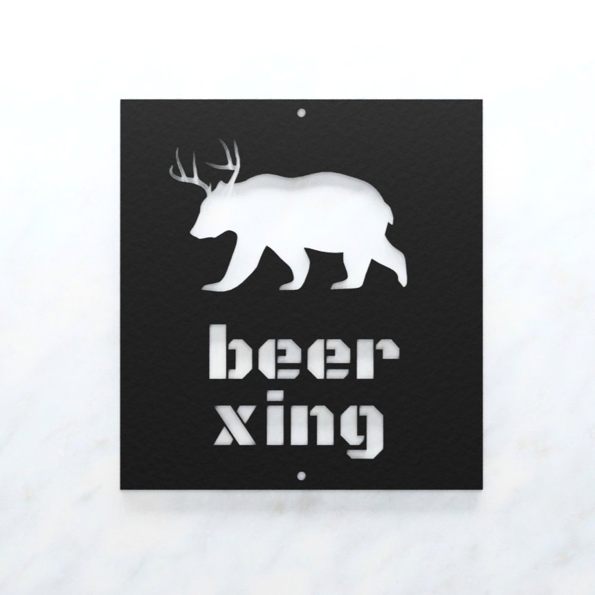 Beer Crossing Steel Sign - bar decor - bear crossing sign - Northern Forge, LLC