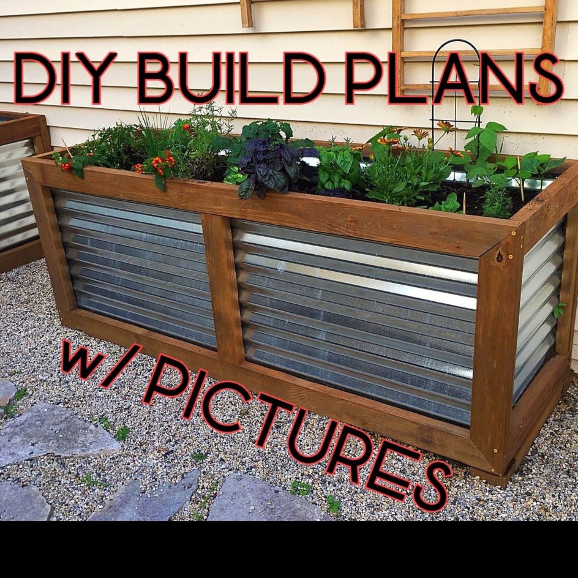 Corrugated Raised Planter Box DIY Build Plans - PDF, image size:1920x1920