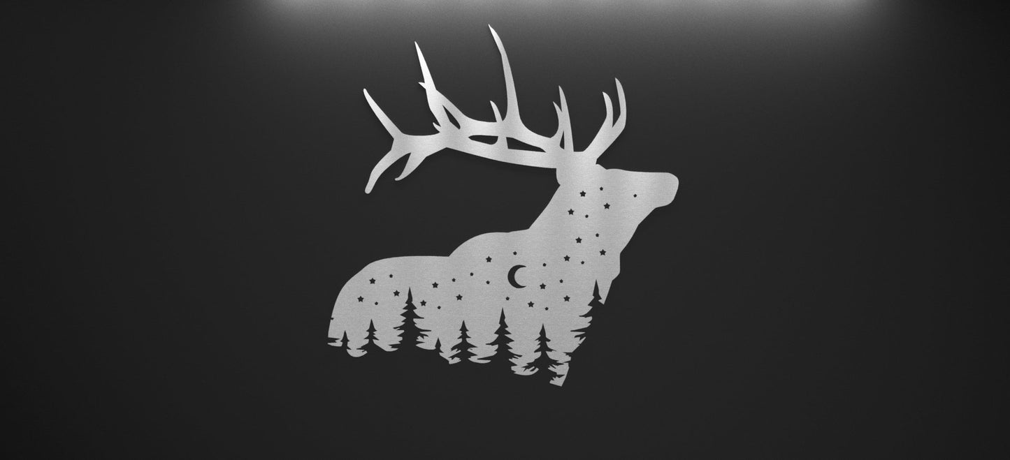 Elk Night Forest Sky Metal Art - big game - deer wall art - Northern Forge, LLC