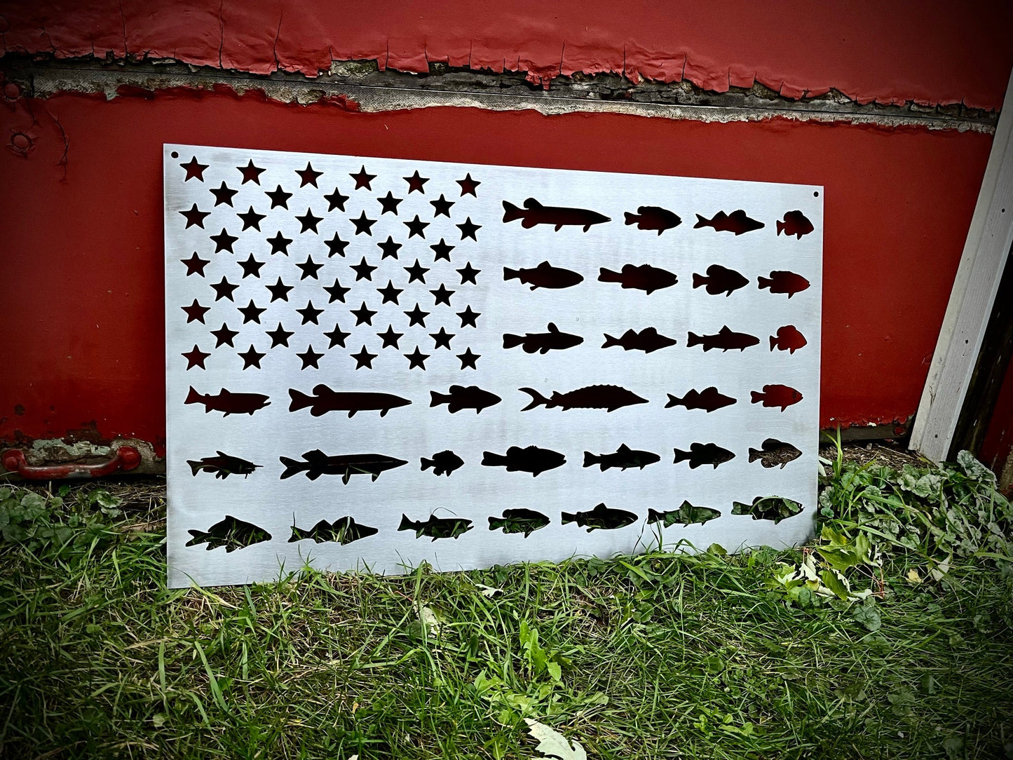 Fishing American Flag Steel Sign - fishing flag - flag - Northern Forge, LLC